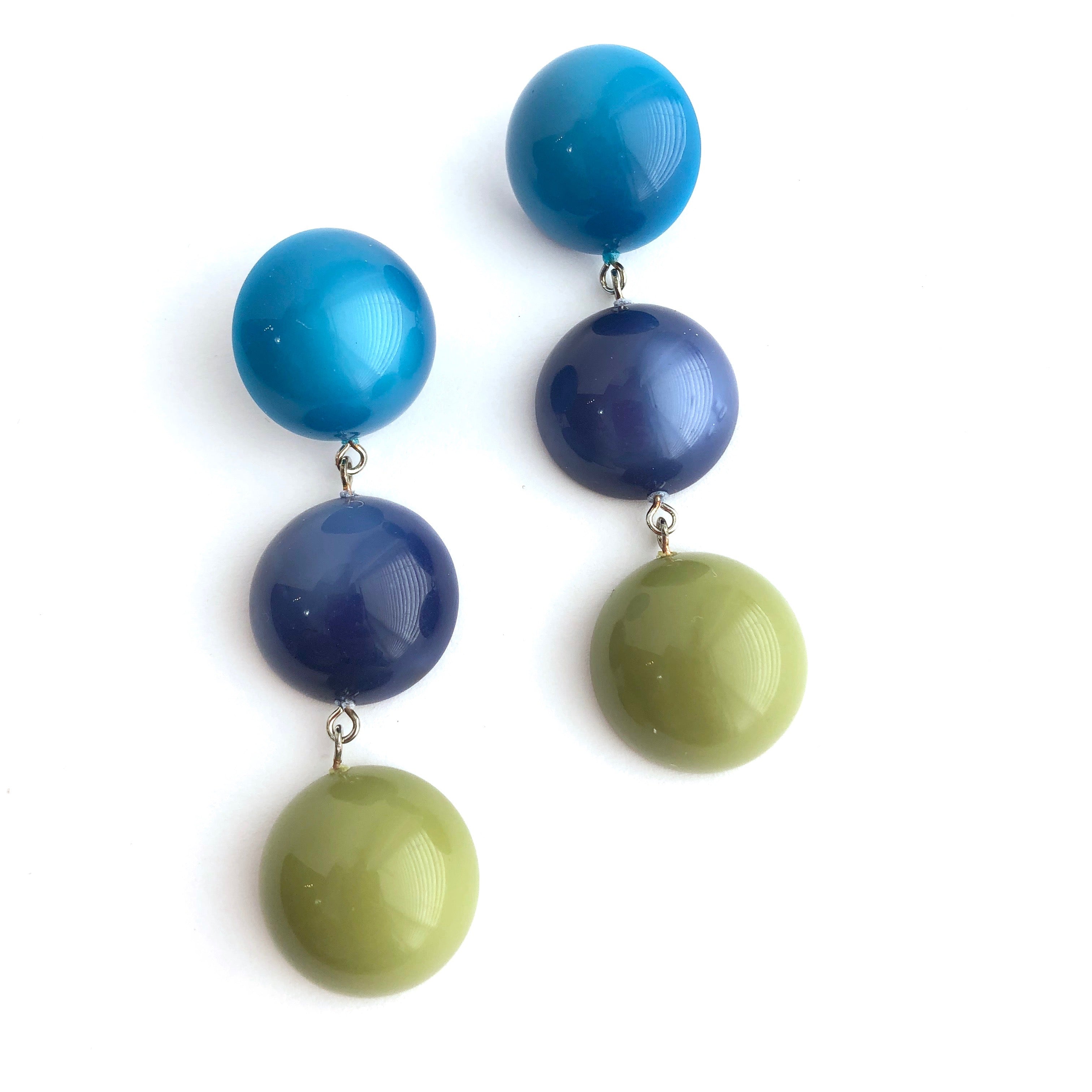 olive green blue earrings
