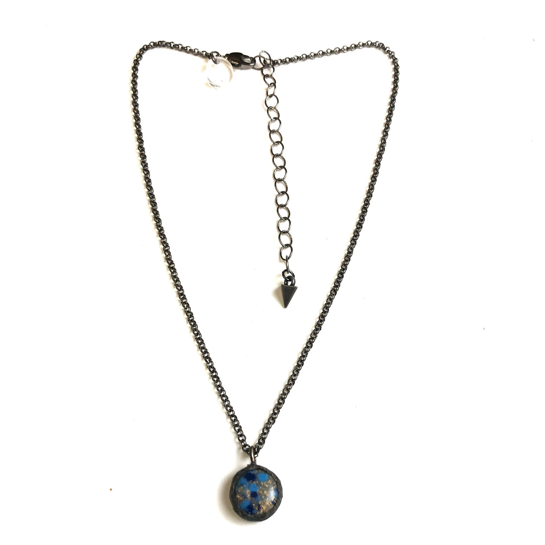 Blue Mosaic &amp; Gun Metal Layering Necklace - Shortie