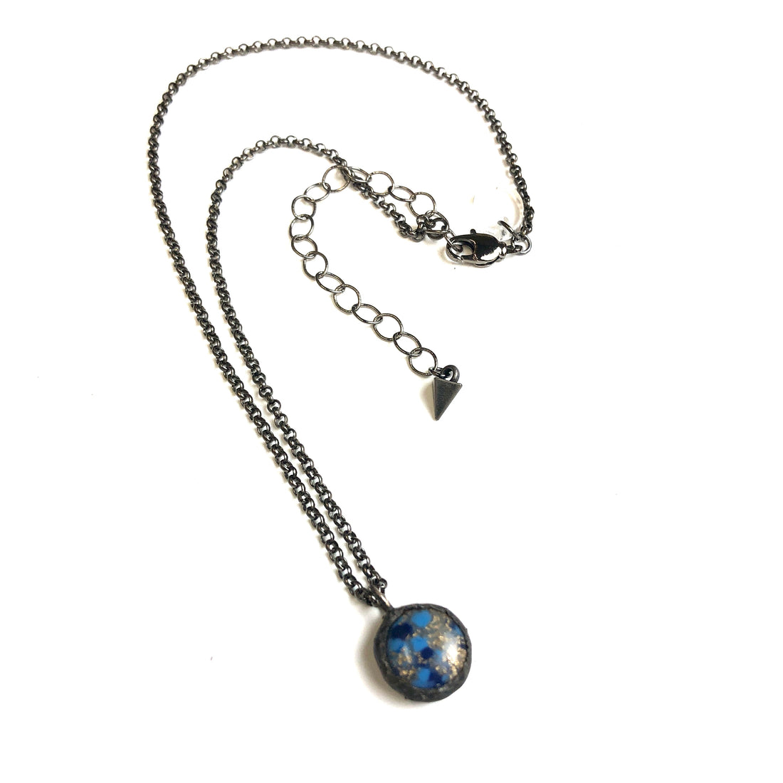 Blue Mosaic &amp; Gun Metal Layering Necklace - Shortie