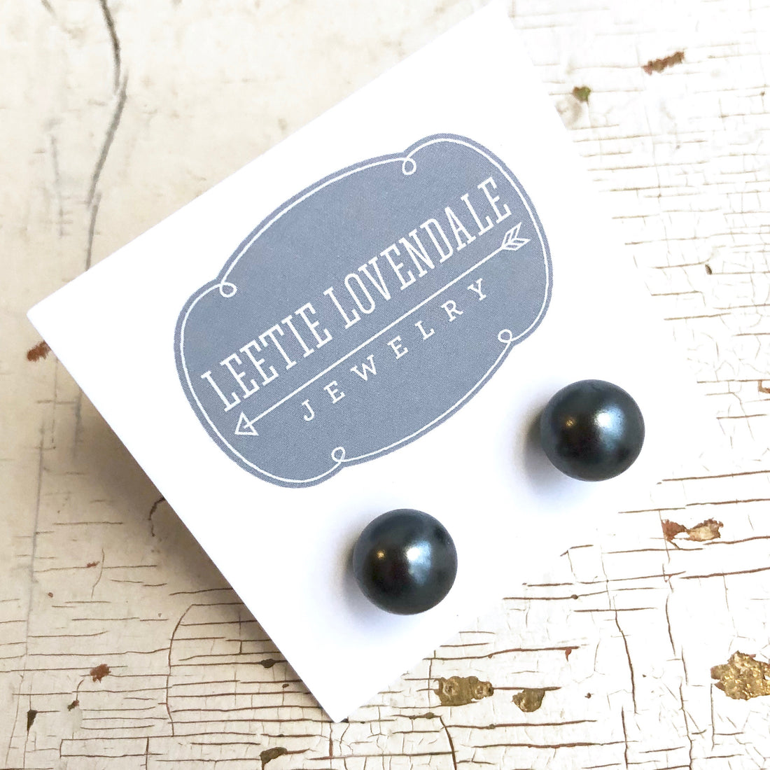 Black Pewter Pearl Lucite Ball Stud Earrings