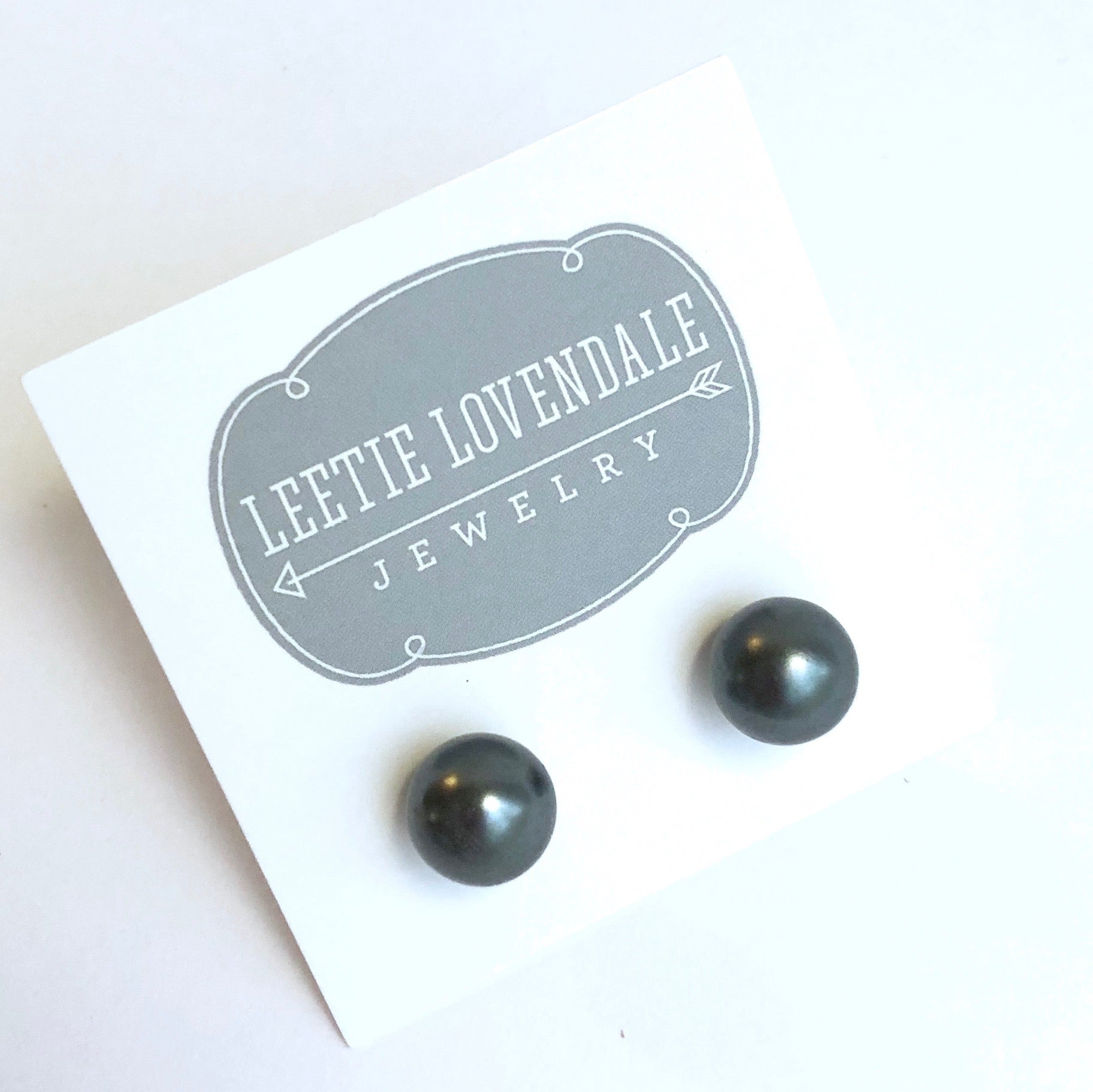 Black Pewter Pearl Lucite Ball Stud Earrings