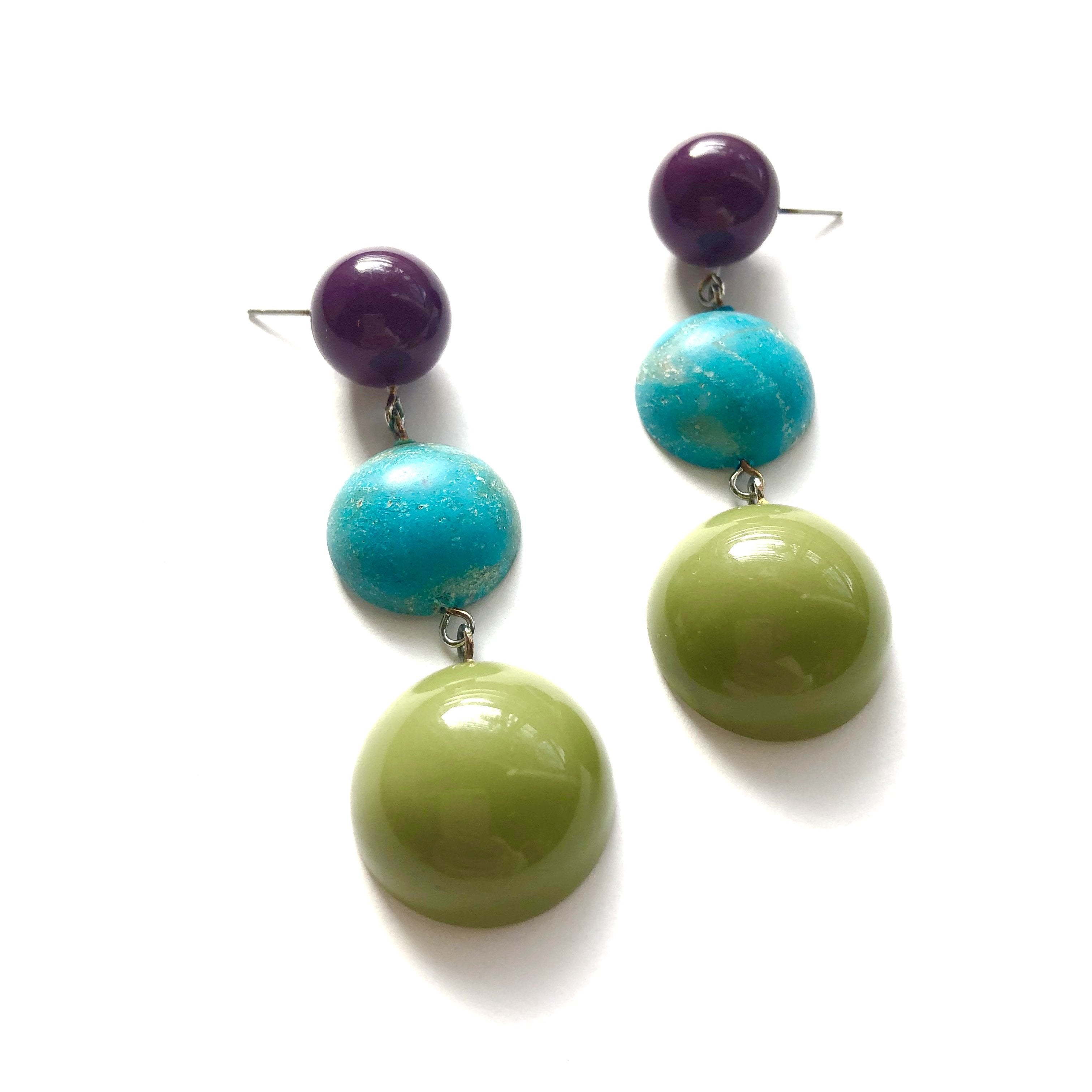 green turquoise tri dot earrings