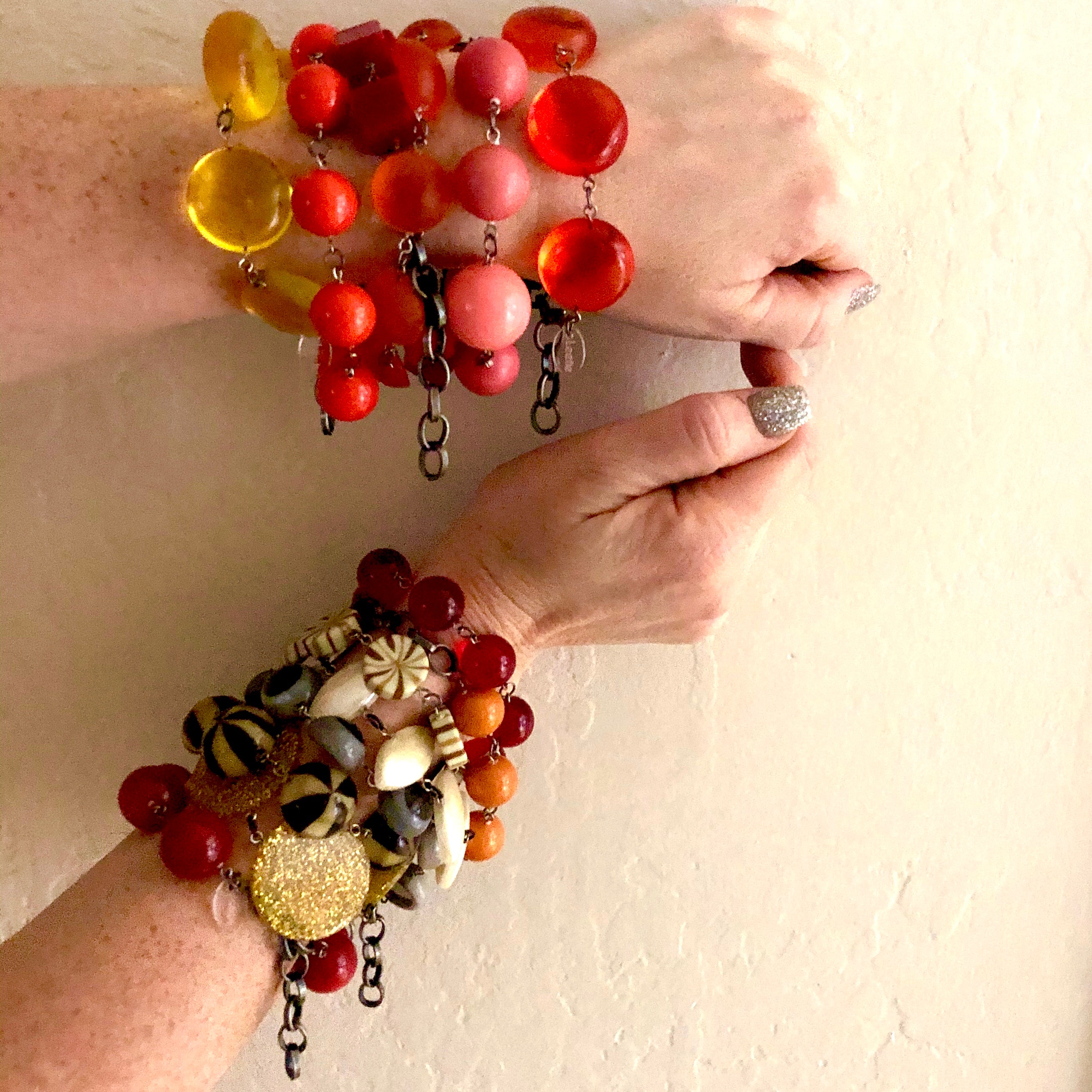 stacks of lucite bracelets