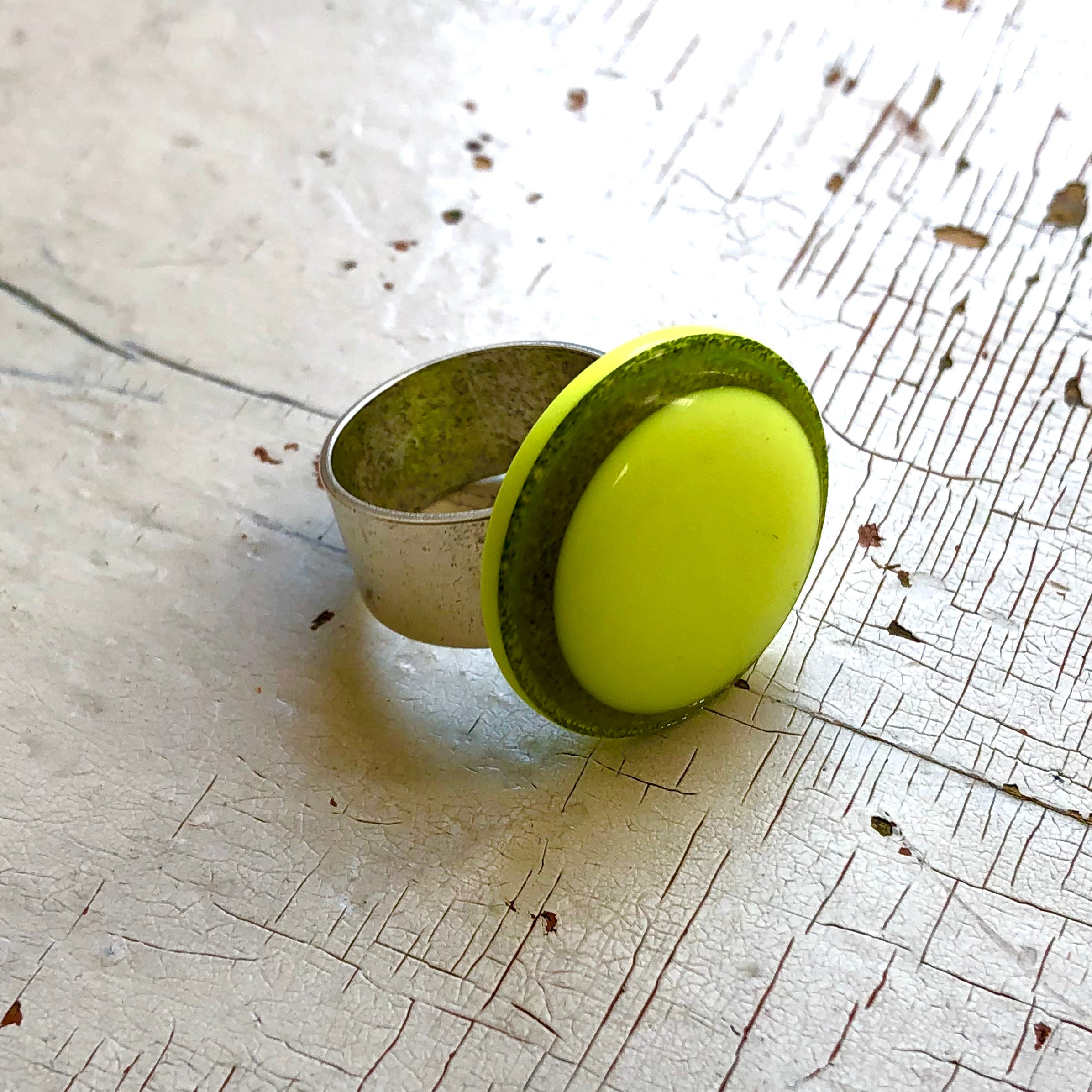 Neon Yellow Glitter Resin Cocktail Ring