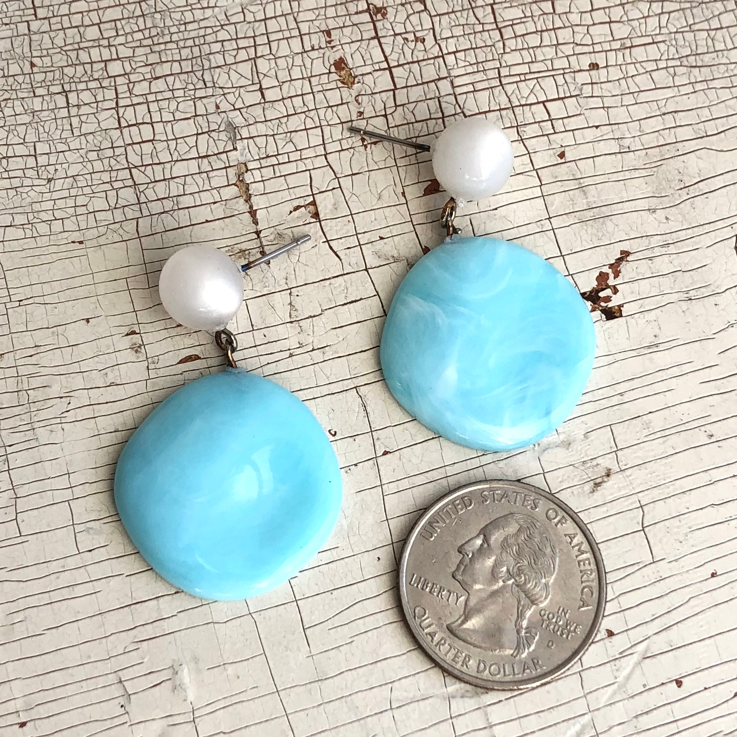 Aquamarine Marbled Lucite Sarah Drop Earrings Leetie Lovendale