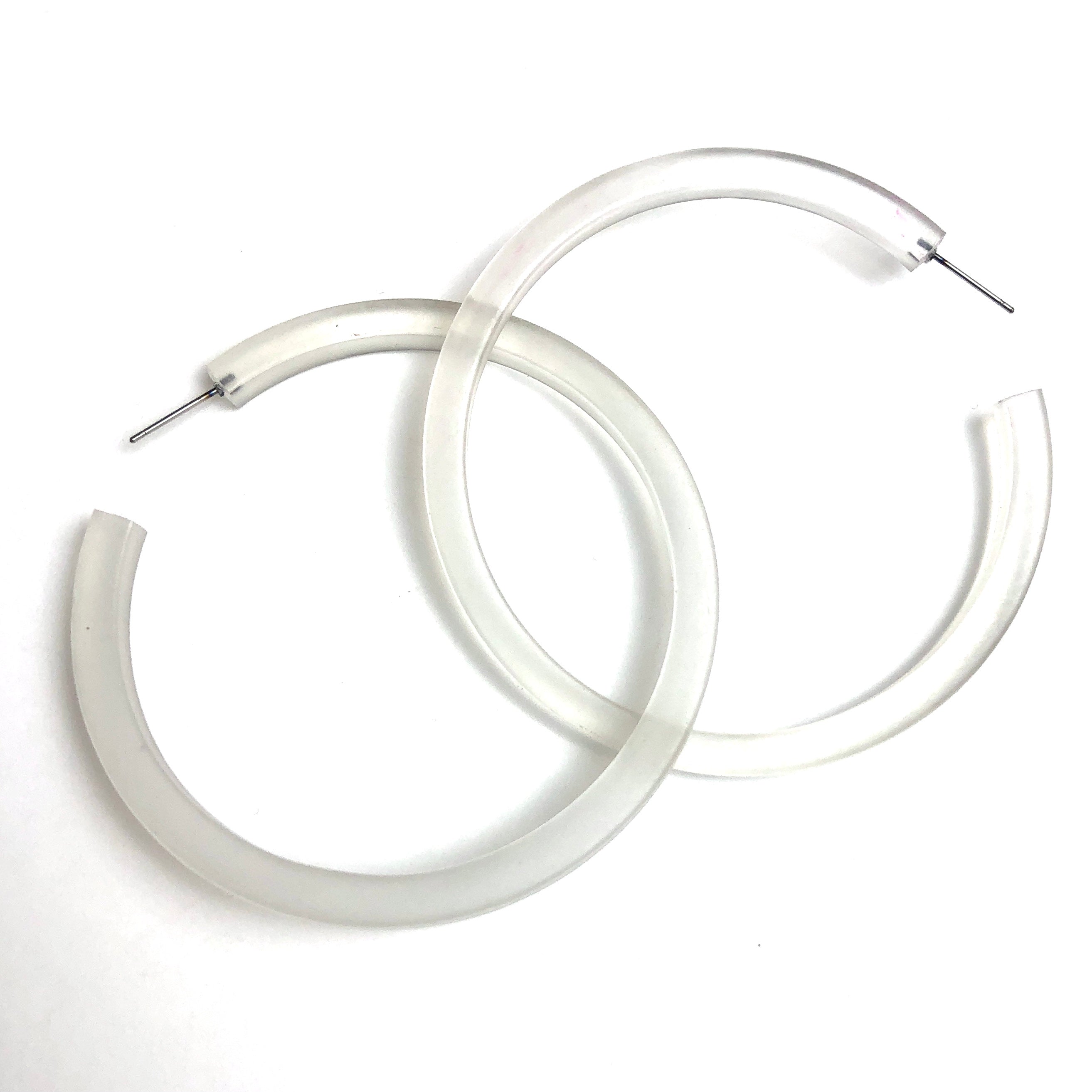 Frosted Clear Bangle Hoop Earrings 3 Inch