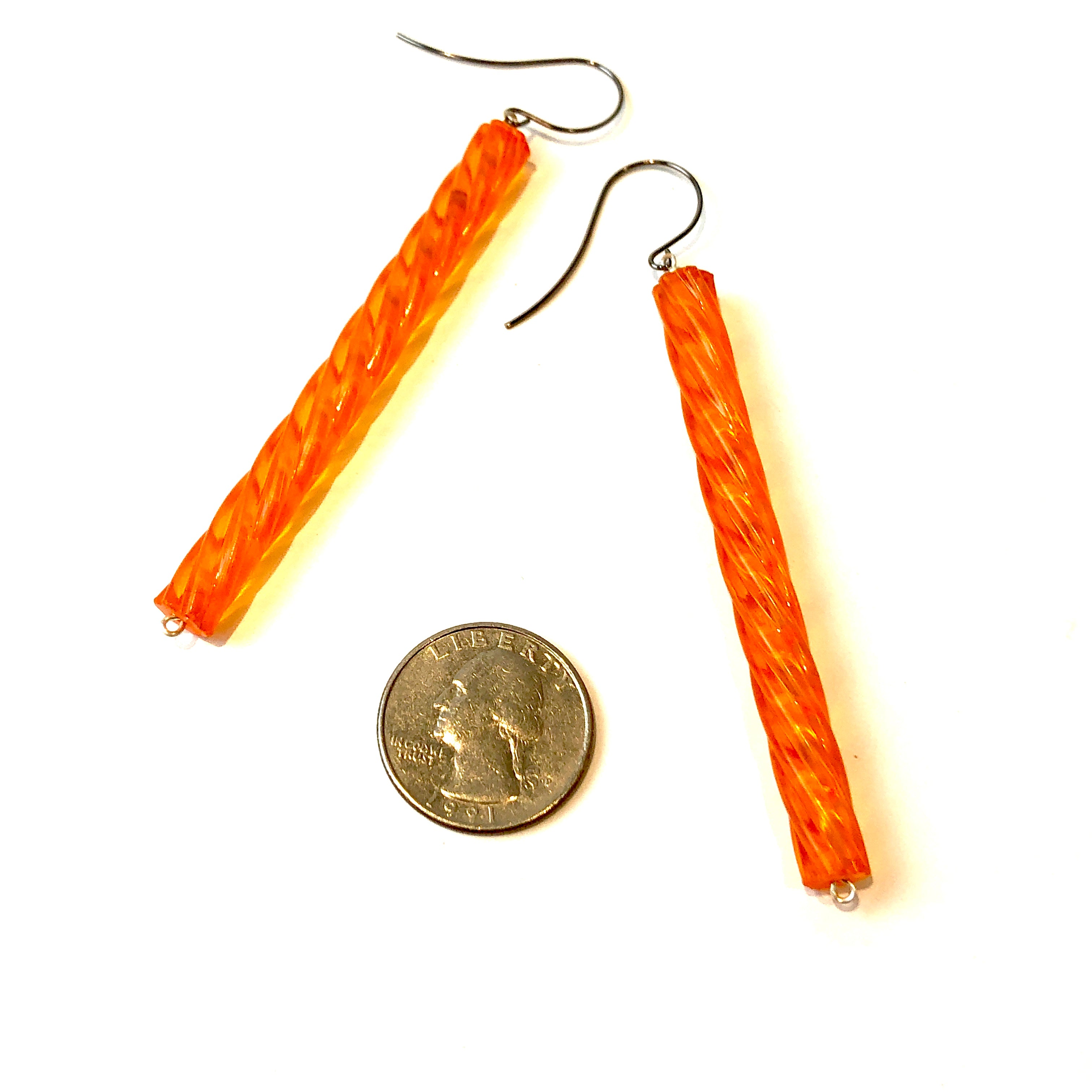 Orange Twisted Drop Earrings