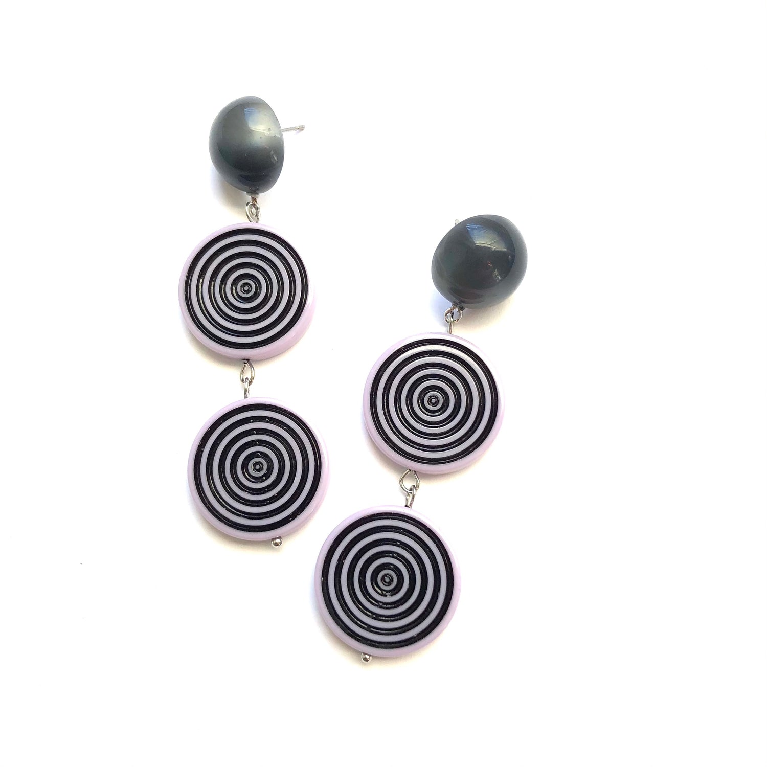 Lilac &amp; Grey TurnTable Statement Earrings