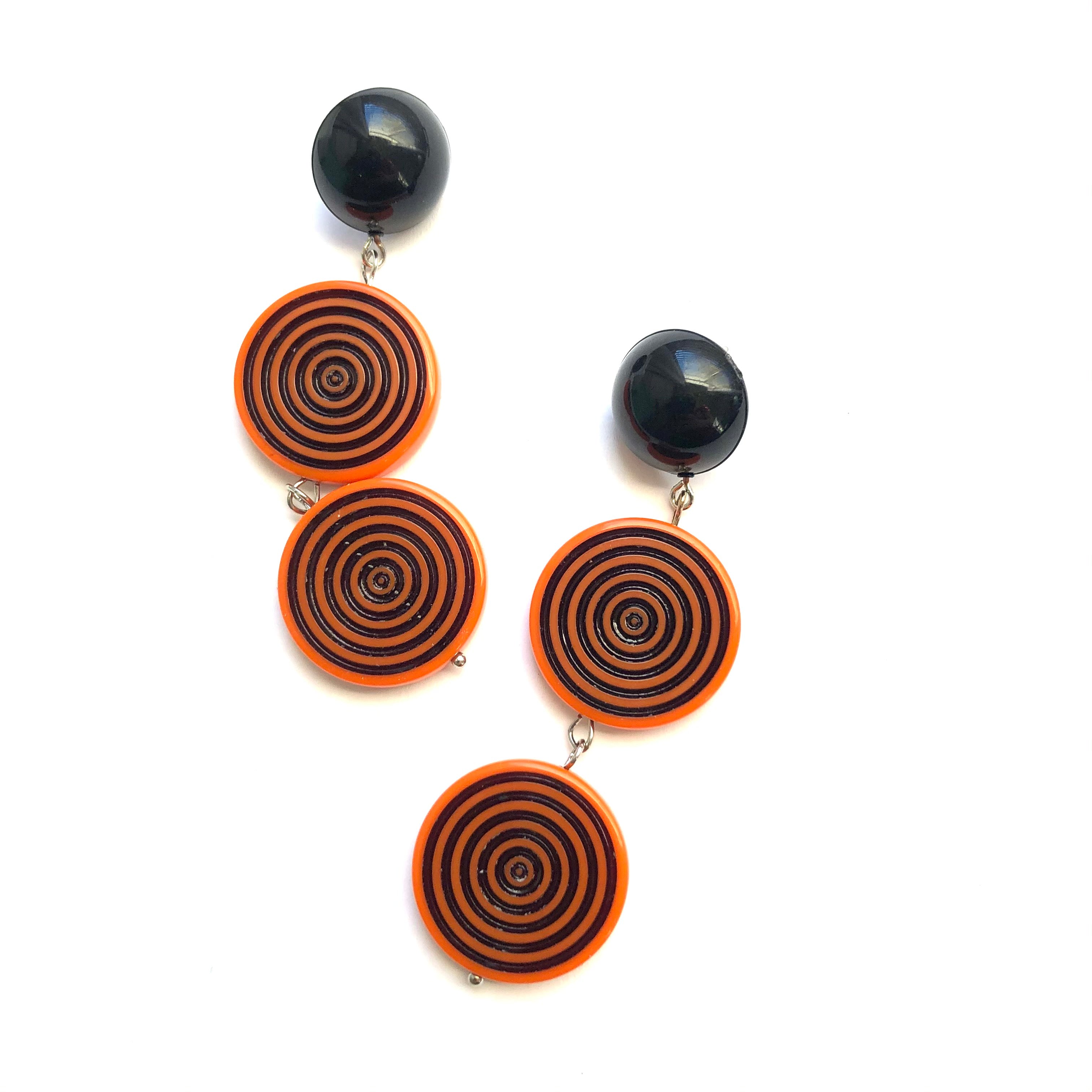 Orange &amp; Black TurnTable Statement Earrings
