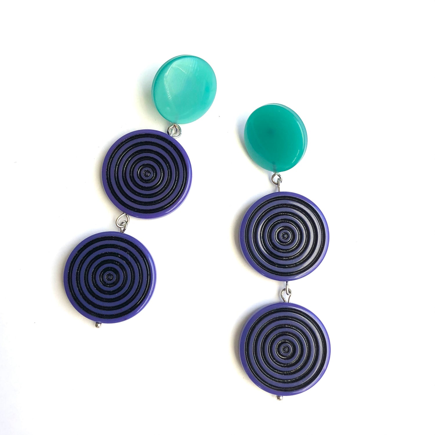 Blue &amp; Green TurnTable Statement Earrings