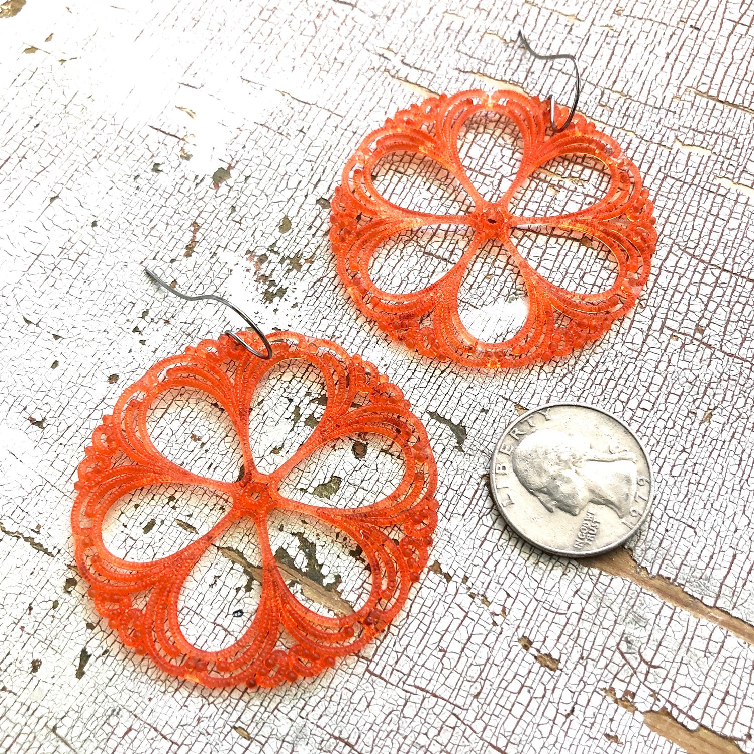 coral lace drop earrings
