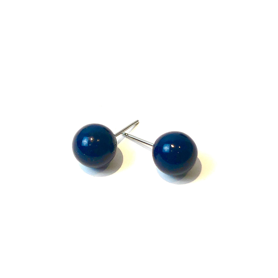 Navy Blue Lucite Ball Stud Earrings