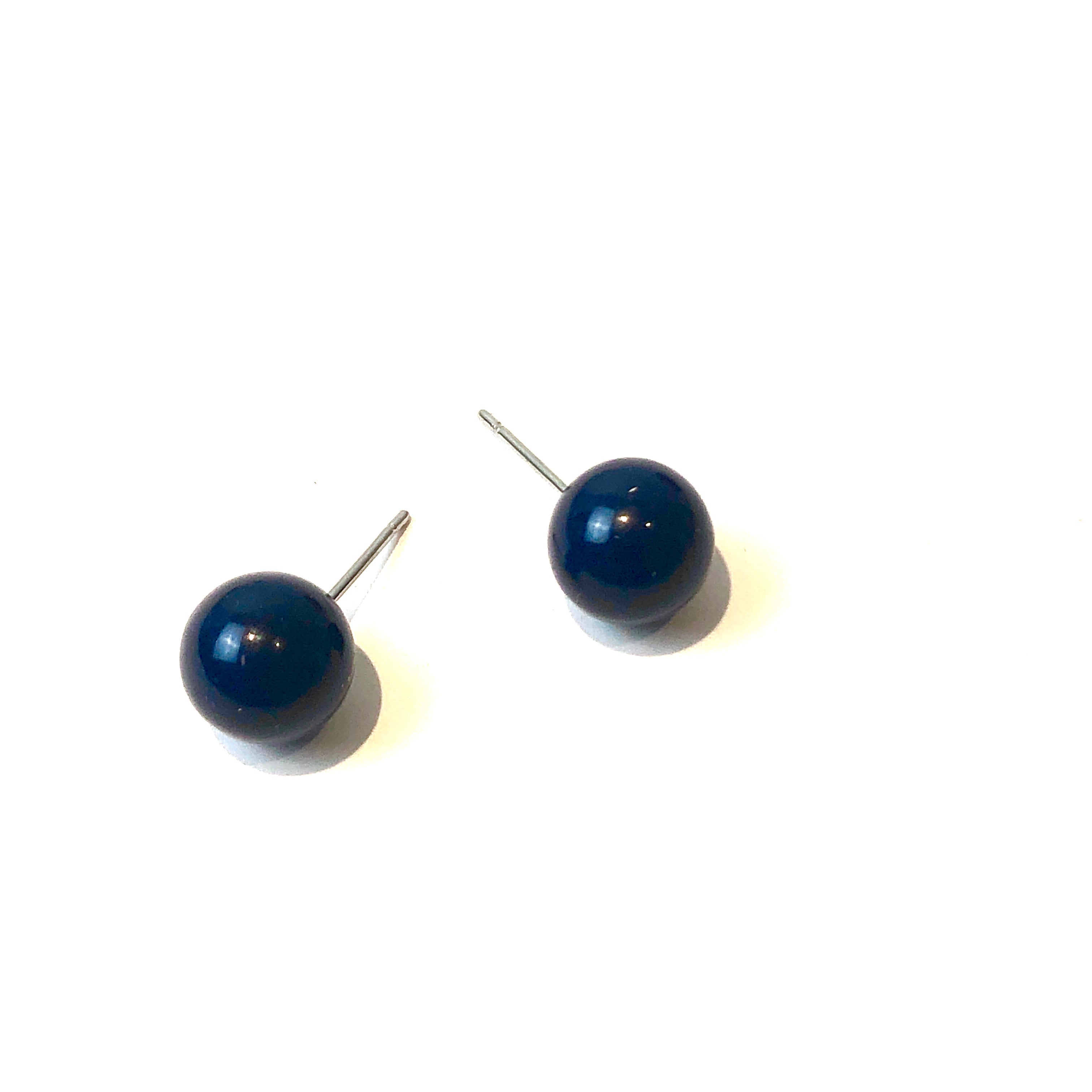 Navy Blue Lucite Ball Stud Earrings