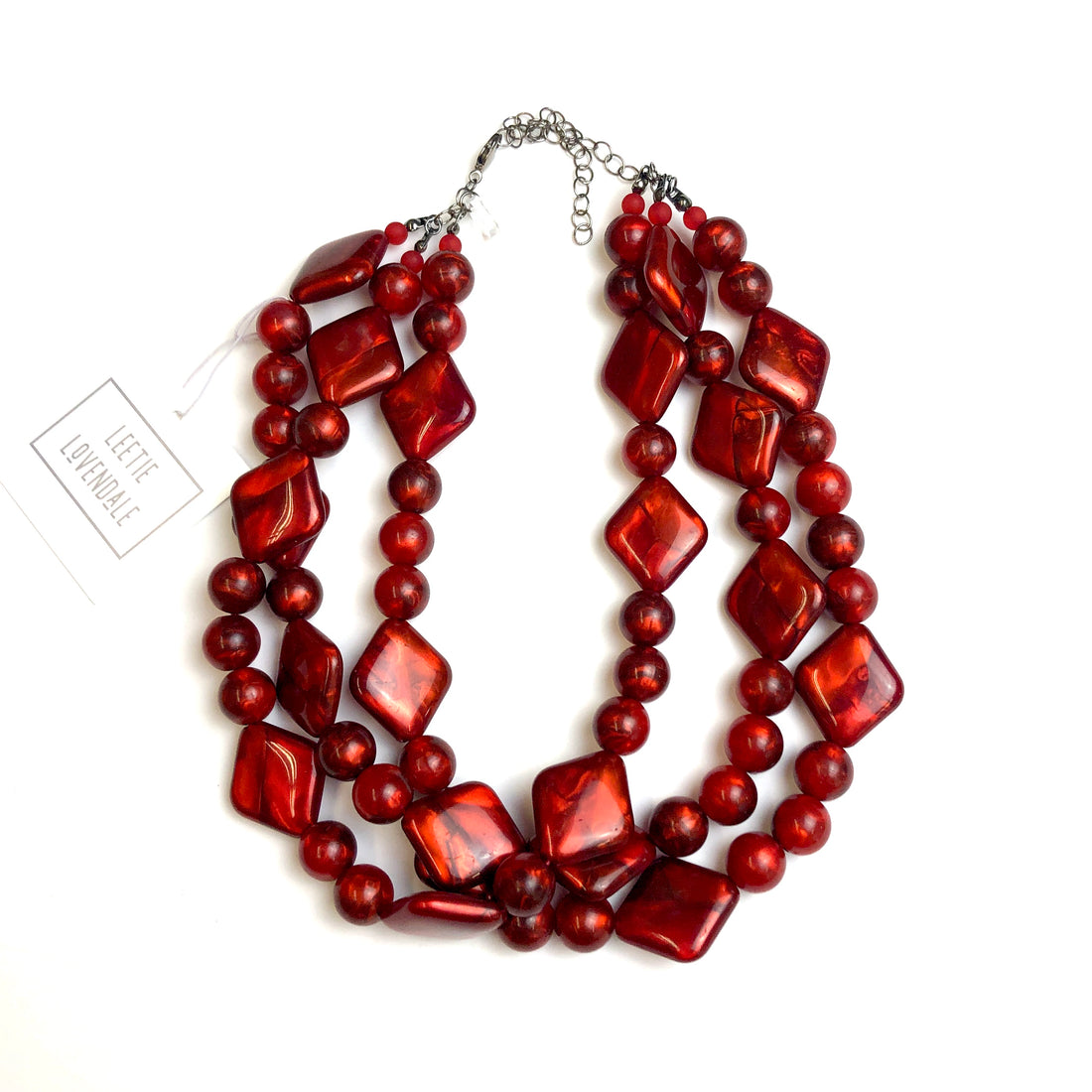 Deep Red with Diamonds Aura Glow Beaded Morgan Necklace