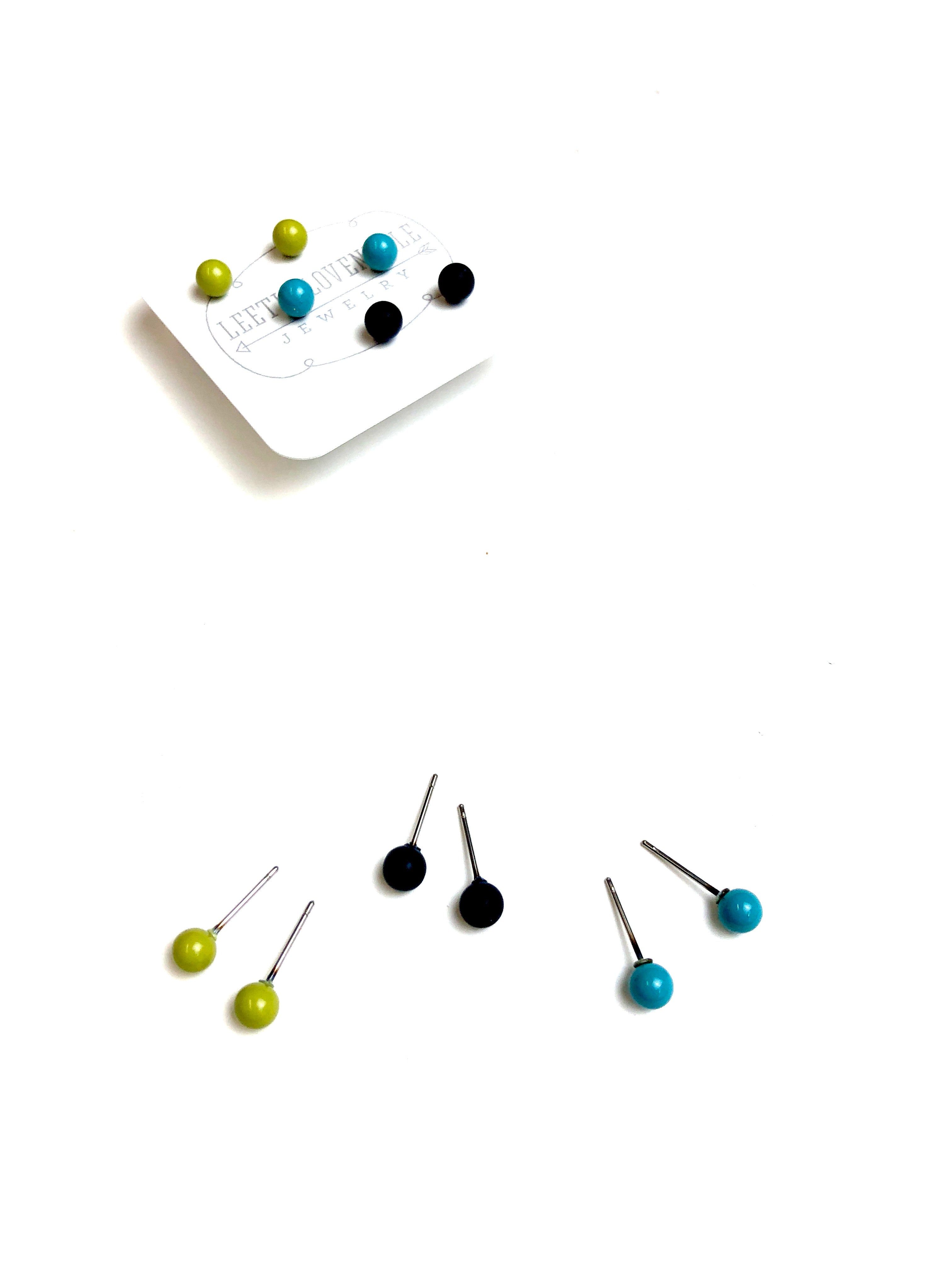Chartreuse Black &amp; Turquoise Tiny Studs Earrings Set