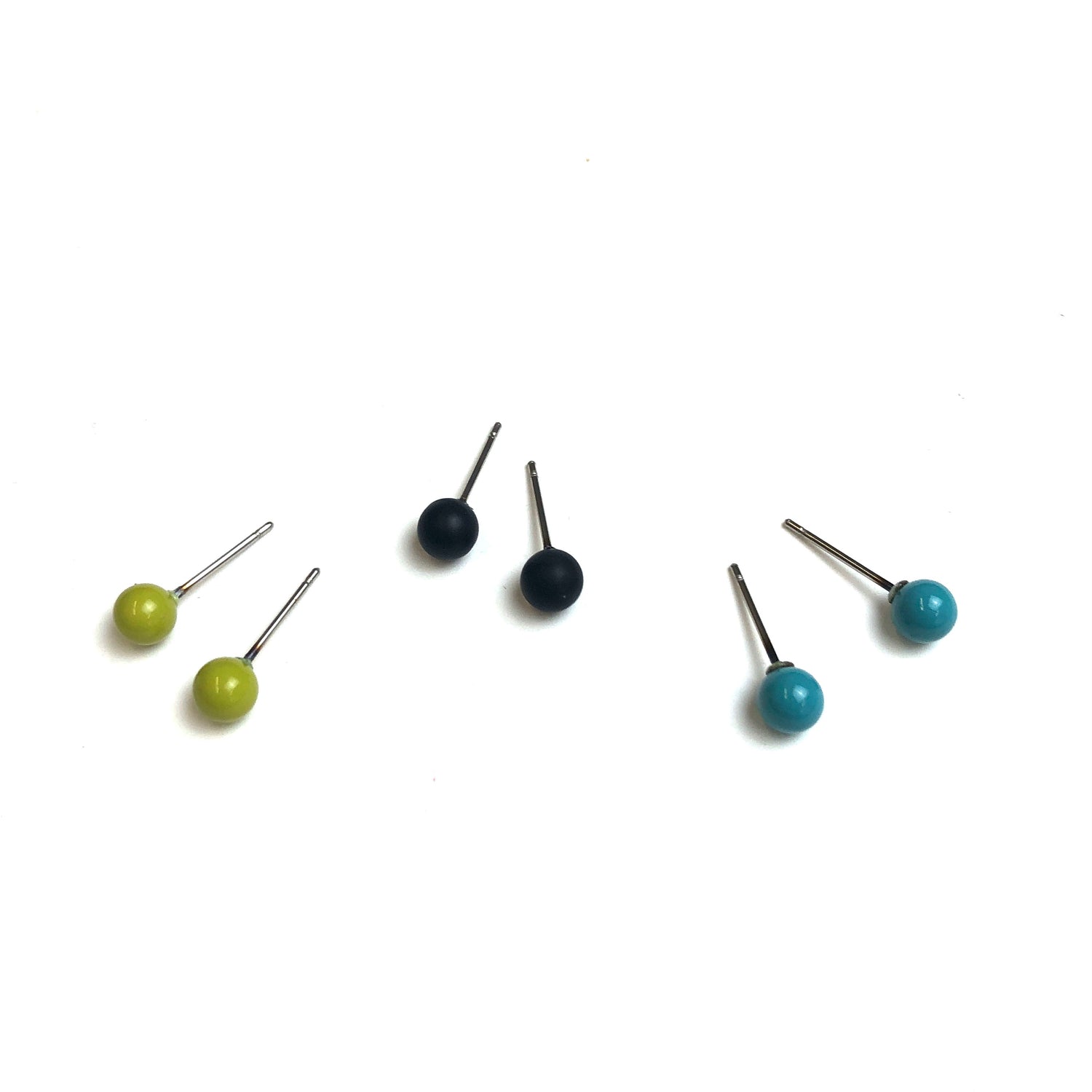 Chartreuse Black &amp; Turquoise Tiny Studs Earrings Set