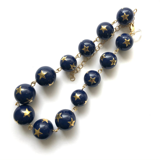 Navy Blue & Gold Superstar Beaded Amelia Necklace