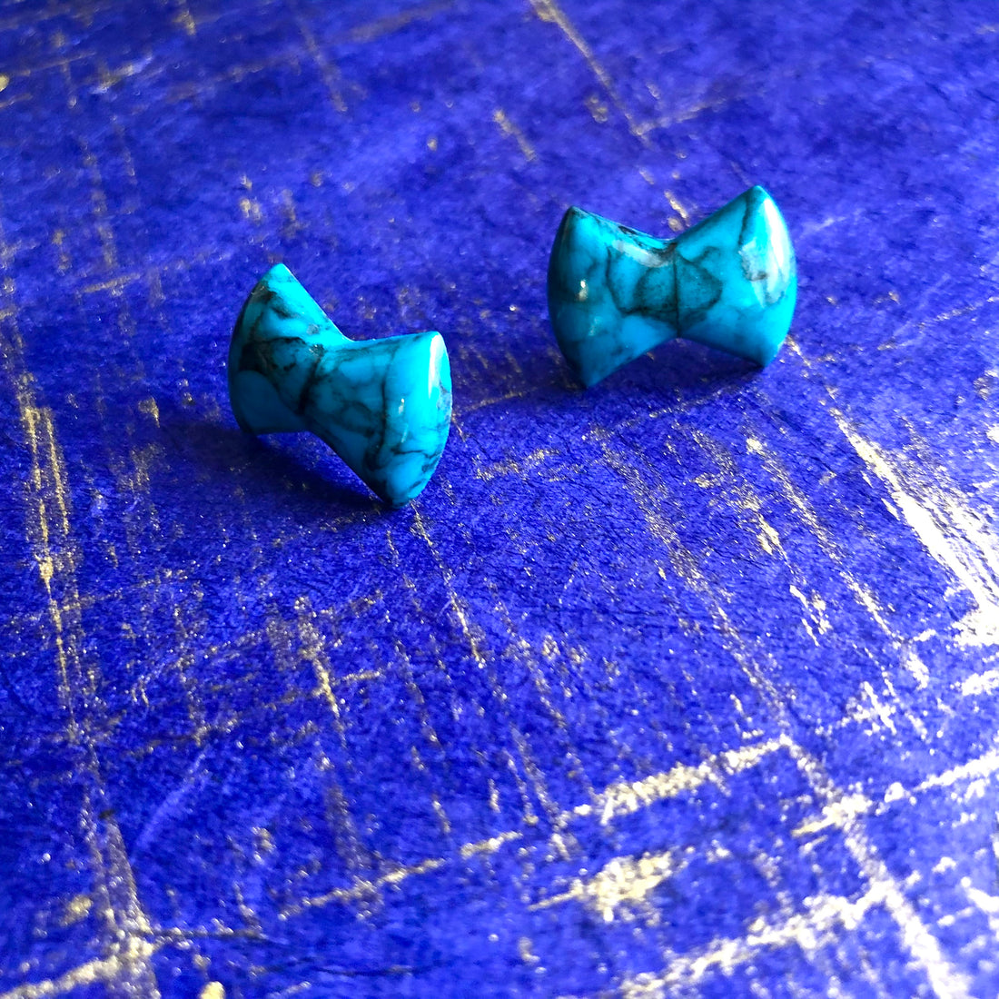 Turquoise Matrix Bow Stud Earrings