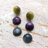 olive purple long earrings
