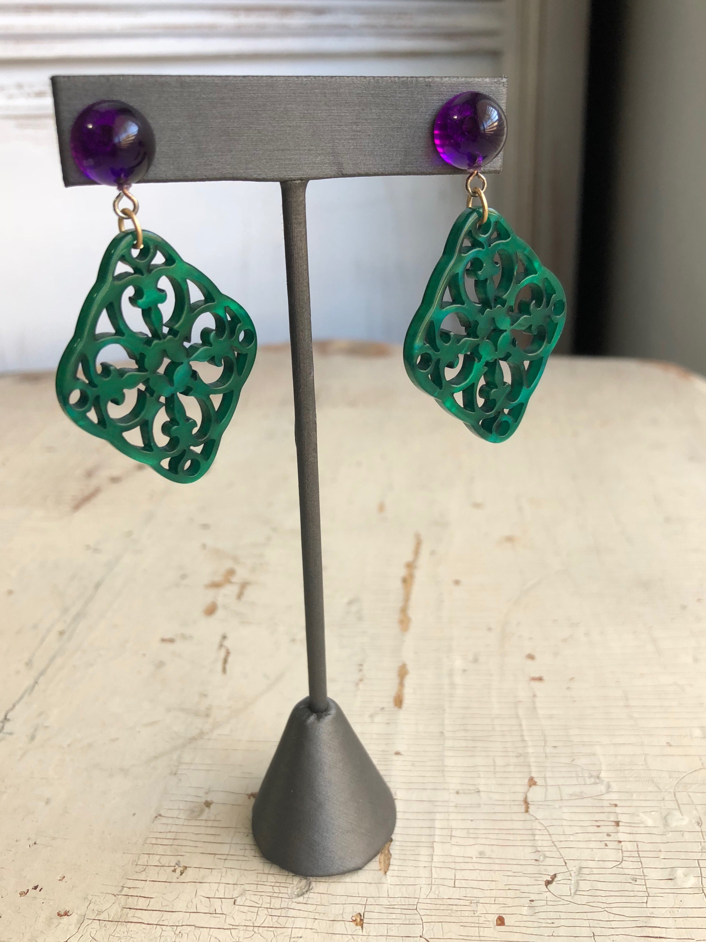 green boho earrings
