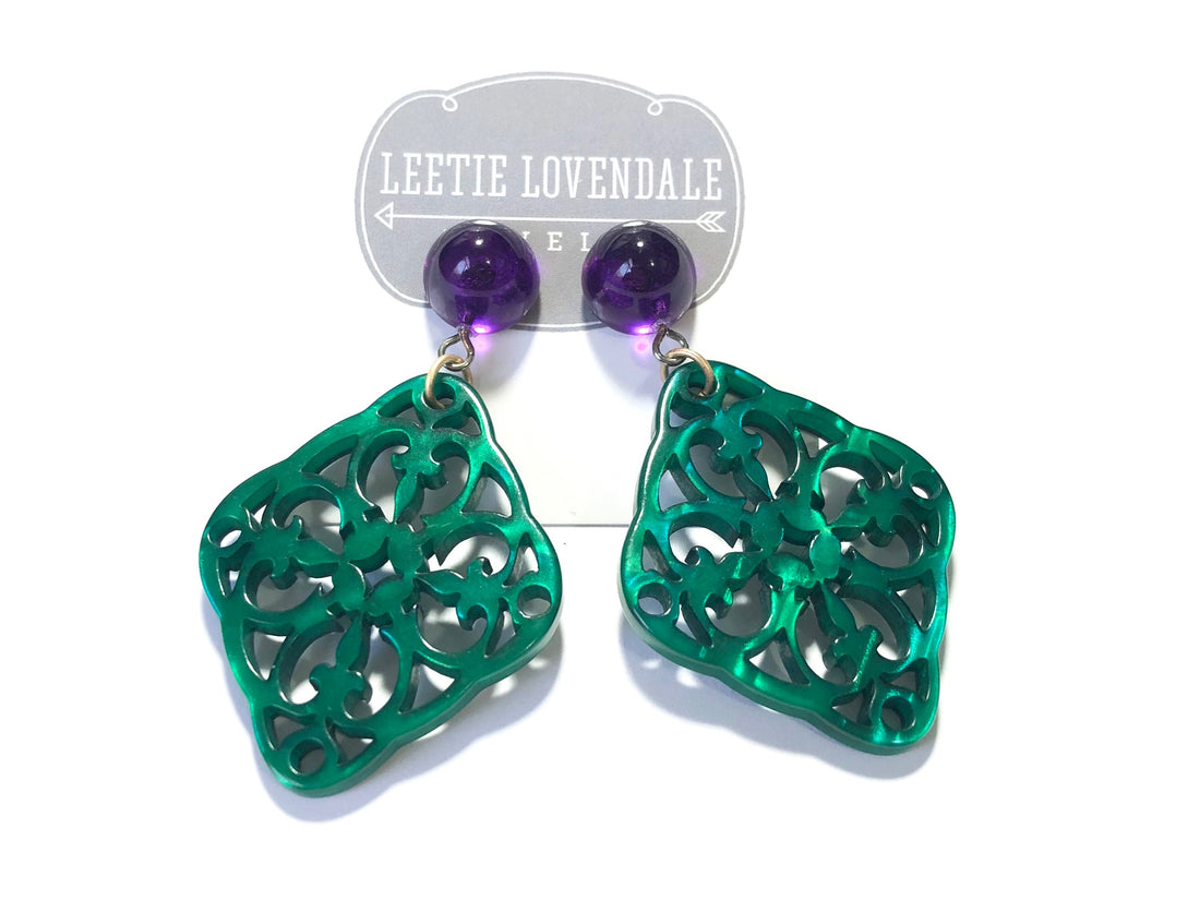 green lace earrings