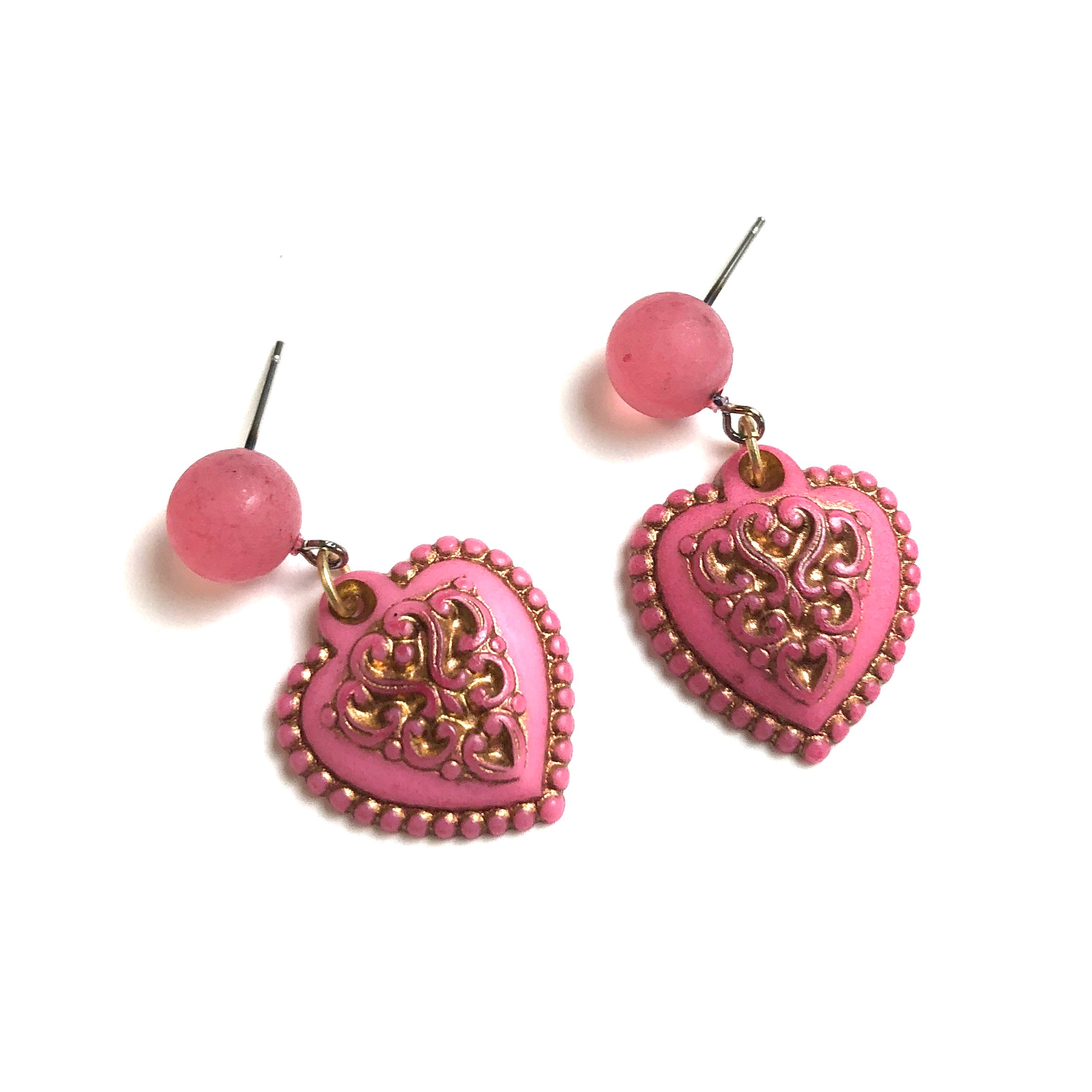 pink candy box heart earrings