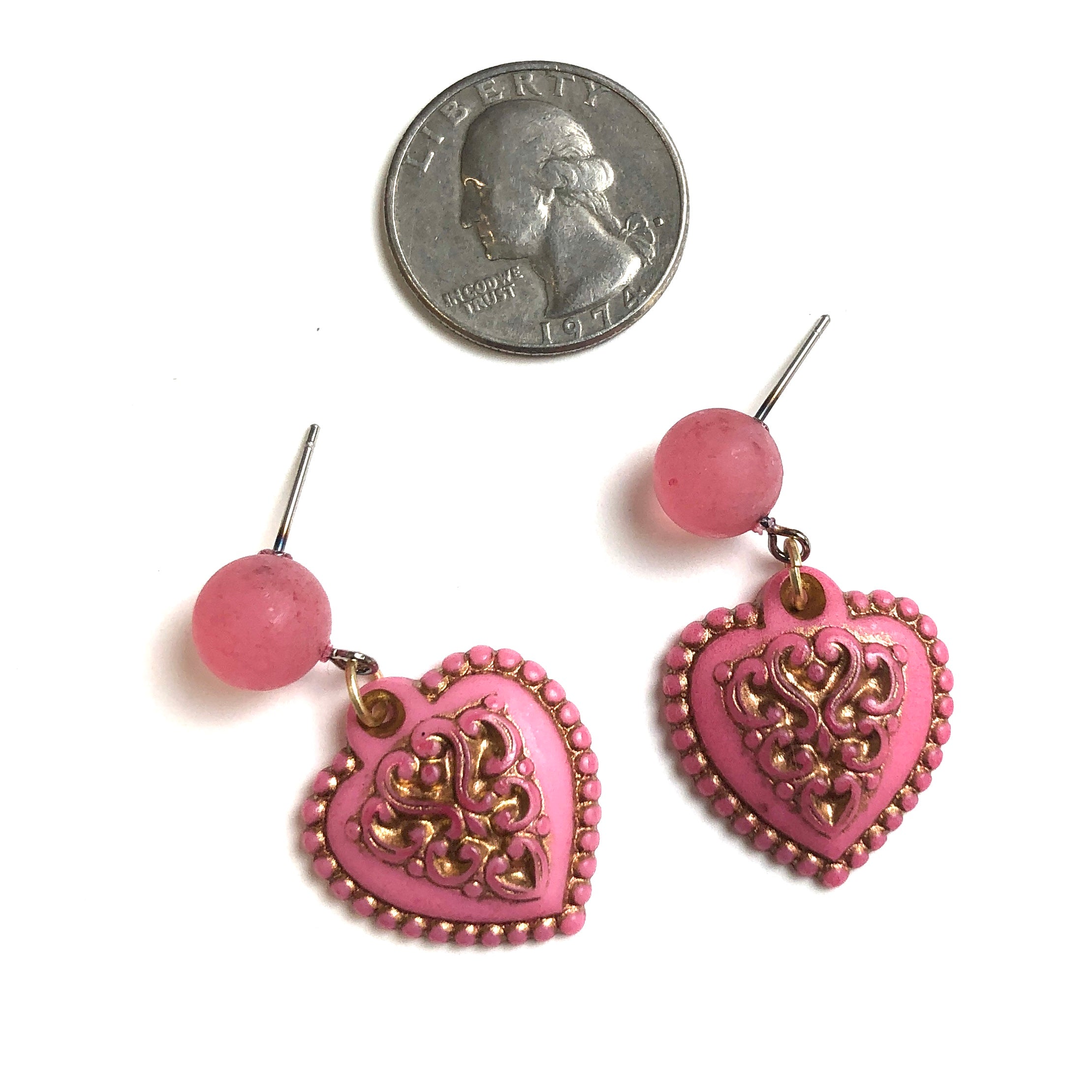 french pink heart earrings