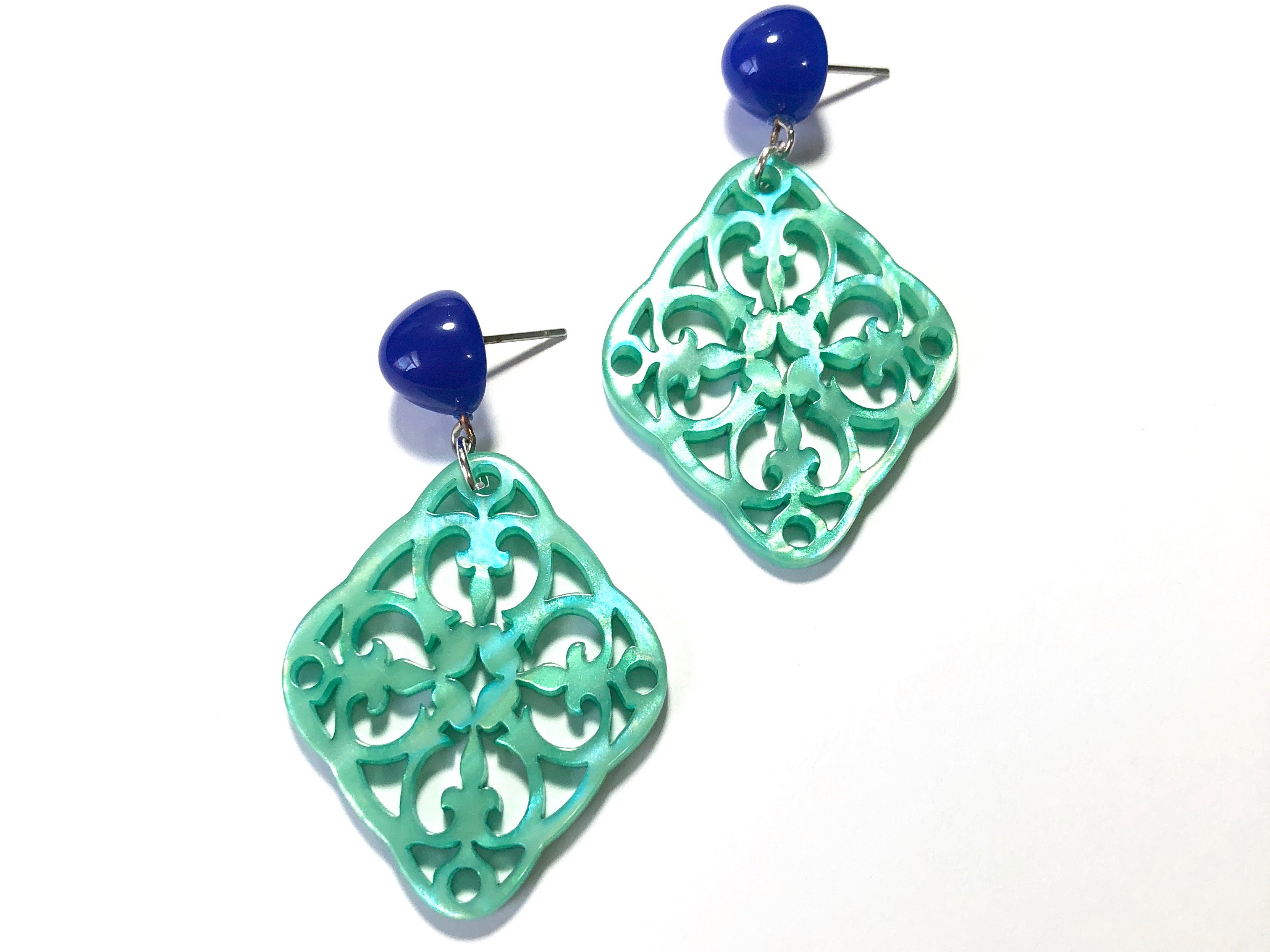 Teal &amp; Blue Bohemian Lace Medallion Earrings