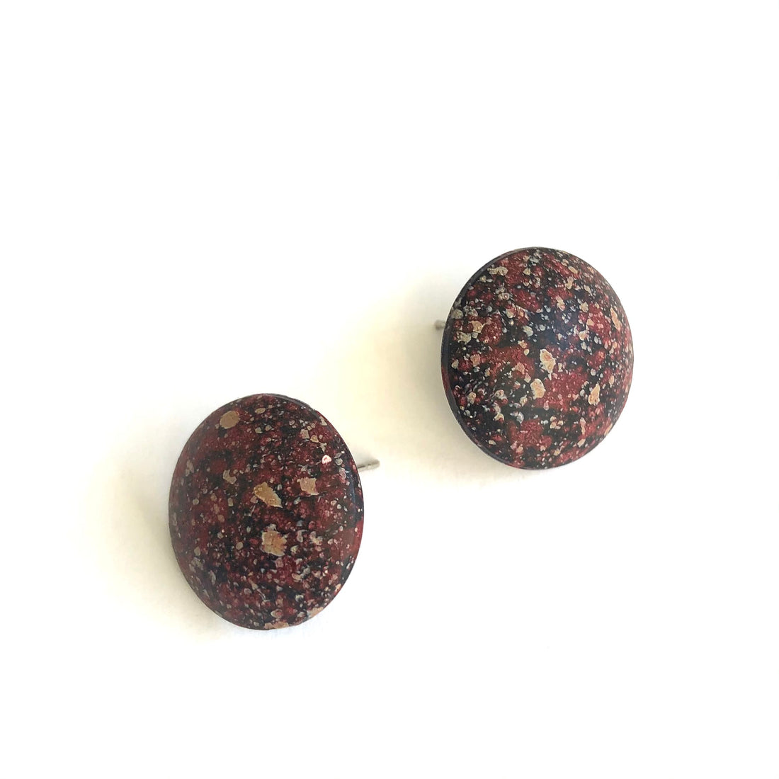 Black Red &amp; Mustard Paint Spattered Retro Button Stud Earrings