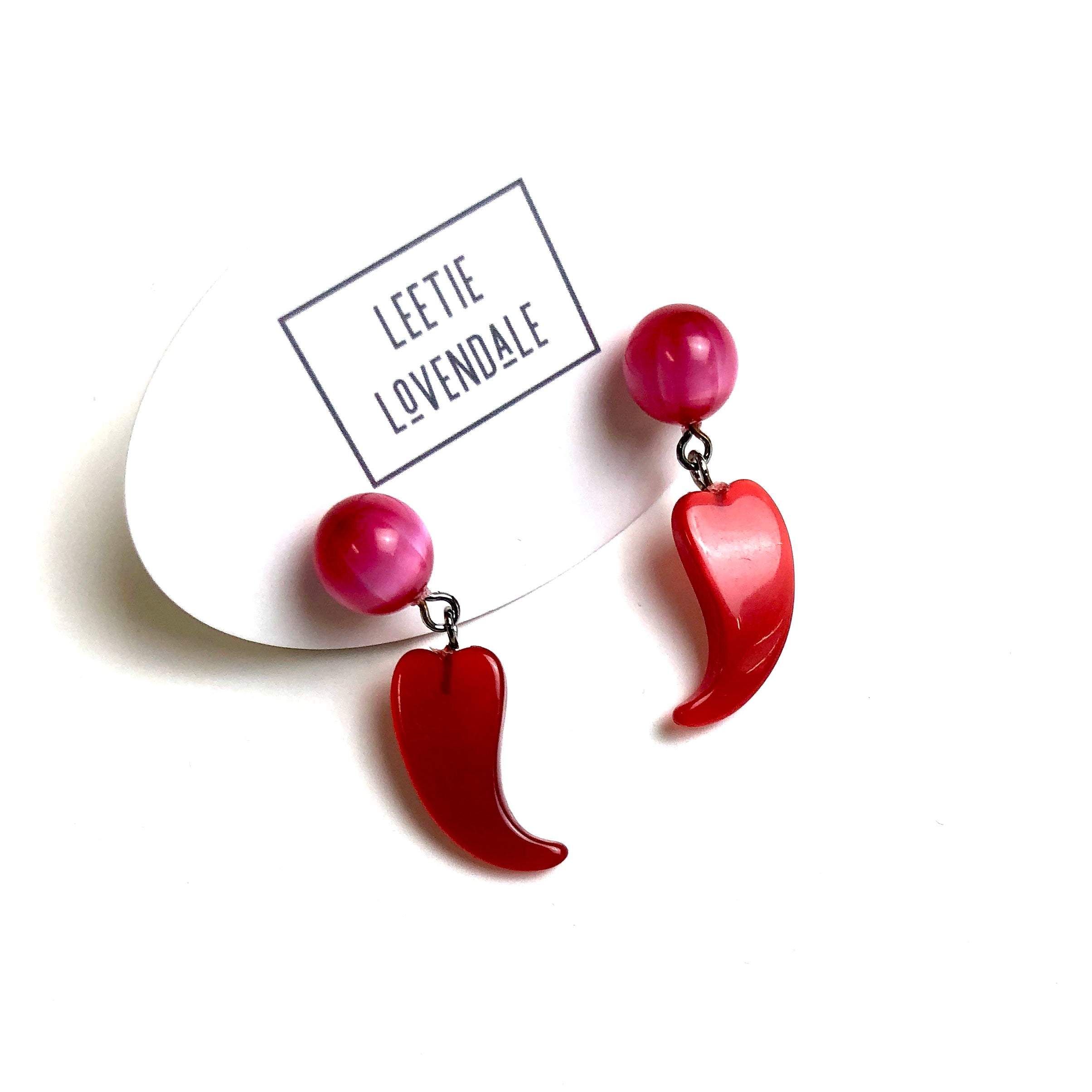 bright pink and red heart earrings