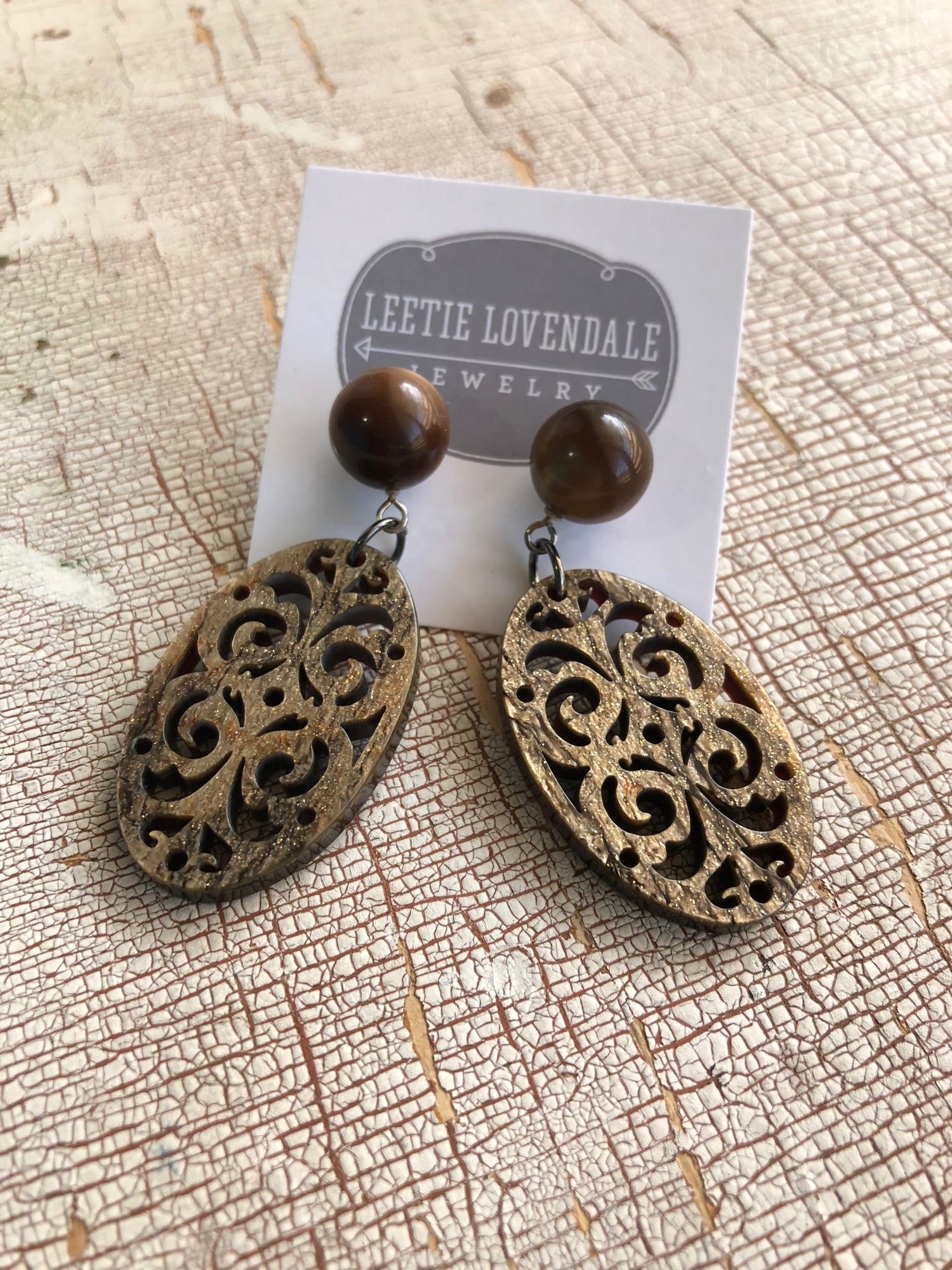 Wood &amp; Sparkle Bohemian Lace Oval Earrings