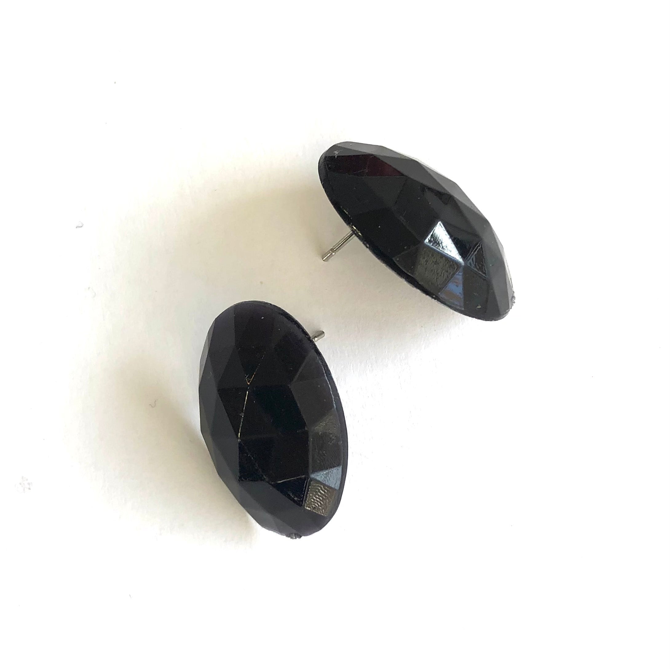 Black Extra Faceted Oval Lucite Stud Earrings - Large
