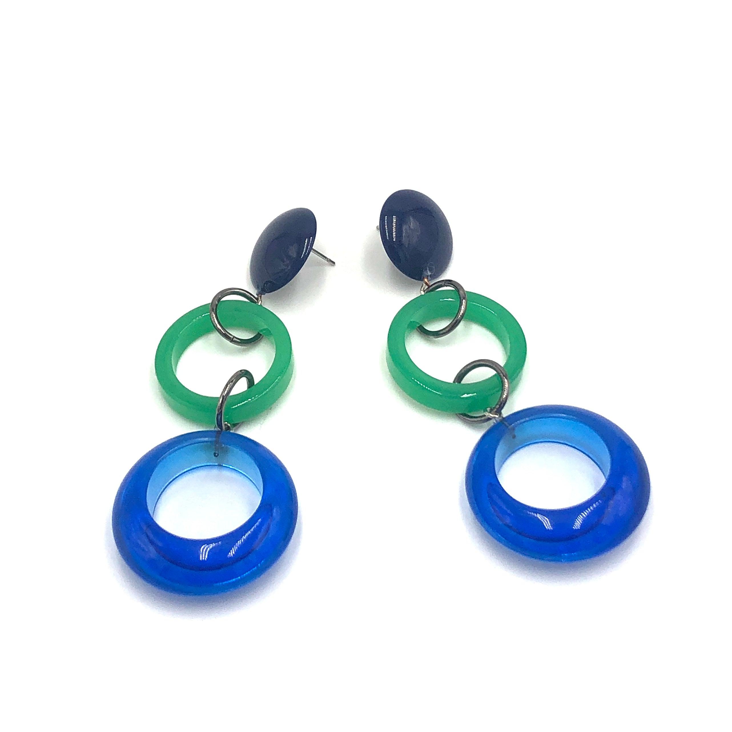Navy Capri &amp; Kelly Mod Tri-Ring Statement Earrings