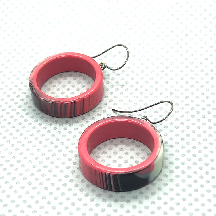 pink black marbled earrings