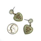 green heart dangle earrings