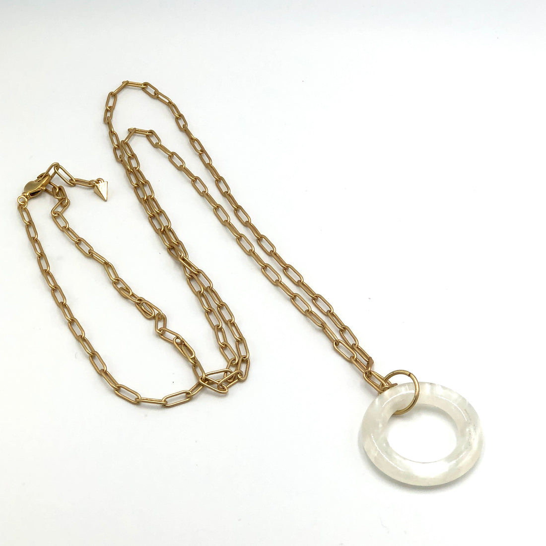 Shell Bakelite &amp; Frosted Gold Opera Rope Necklace