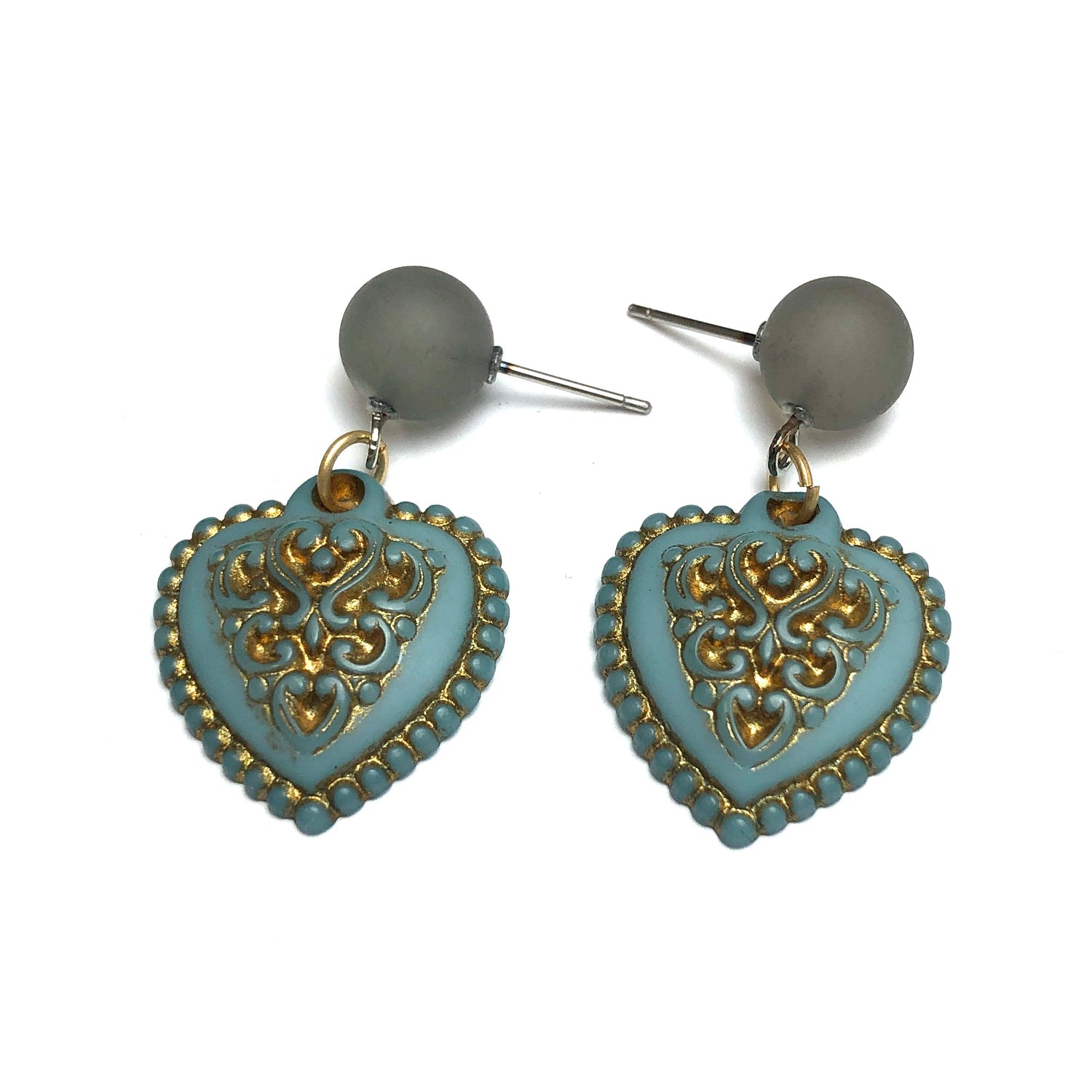 blue gold heart earrings