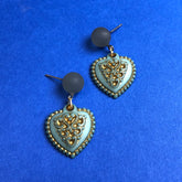 slate blue gold heart earrings