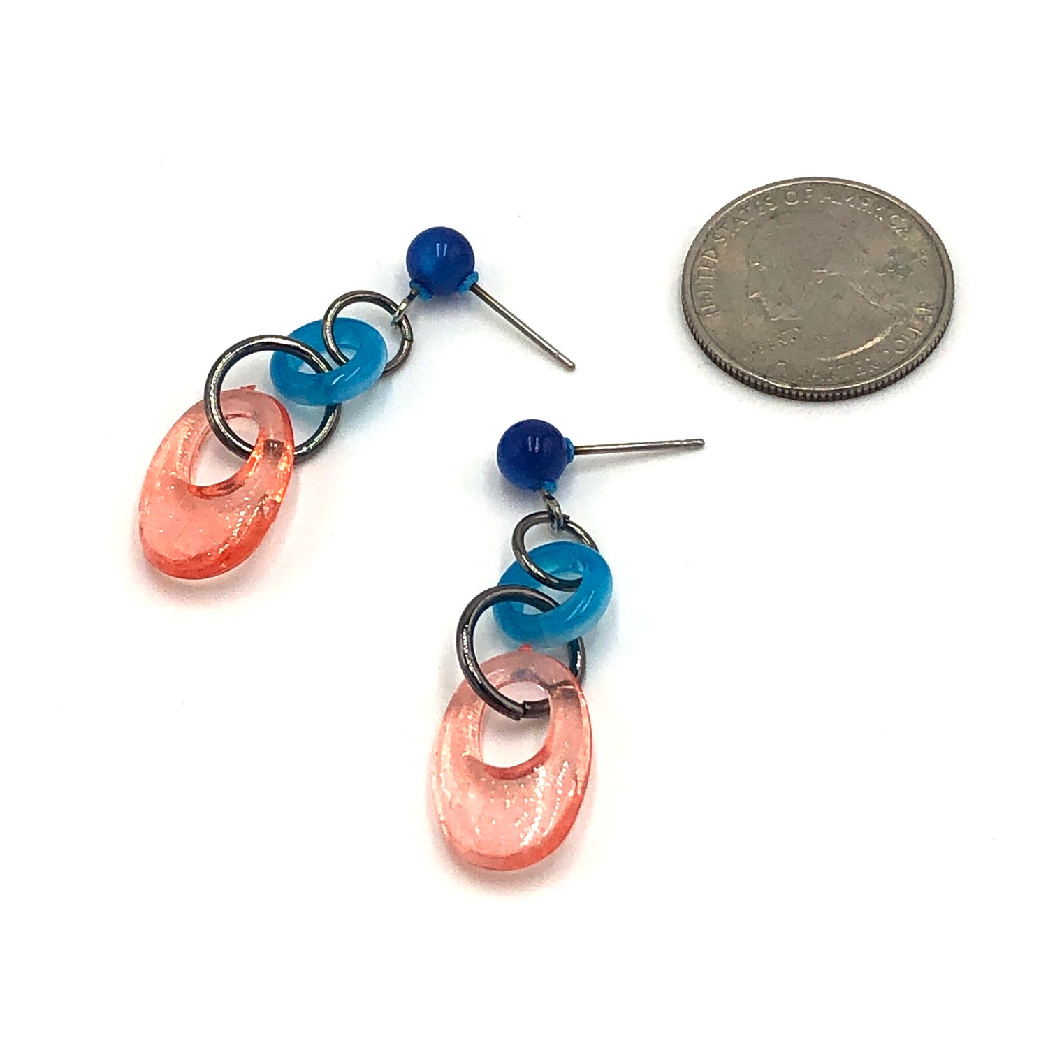 aqua blue peach earrings