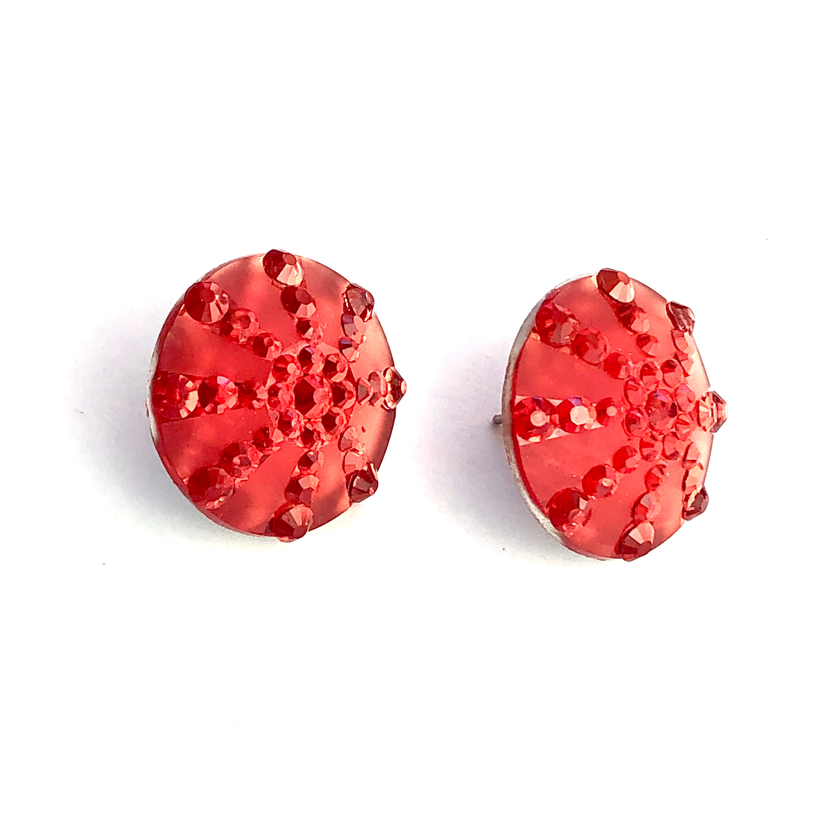 Cranberry Coral Red Sand Dollar Bling Stud Earrings