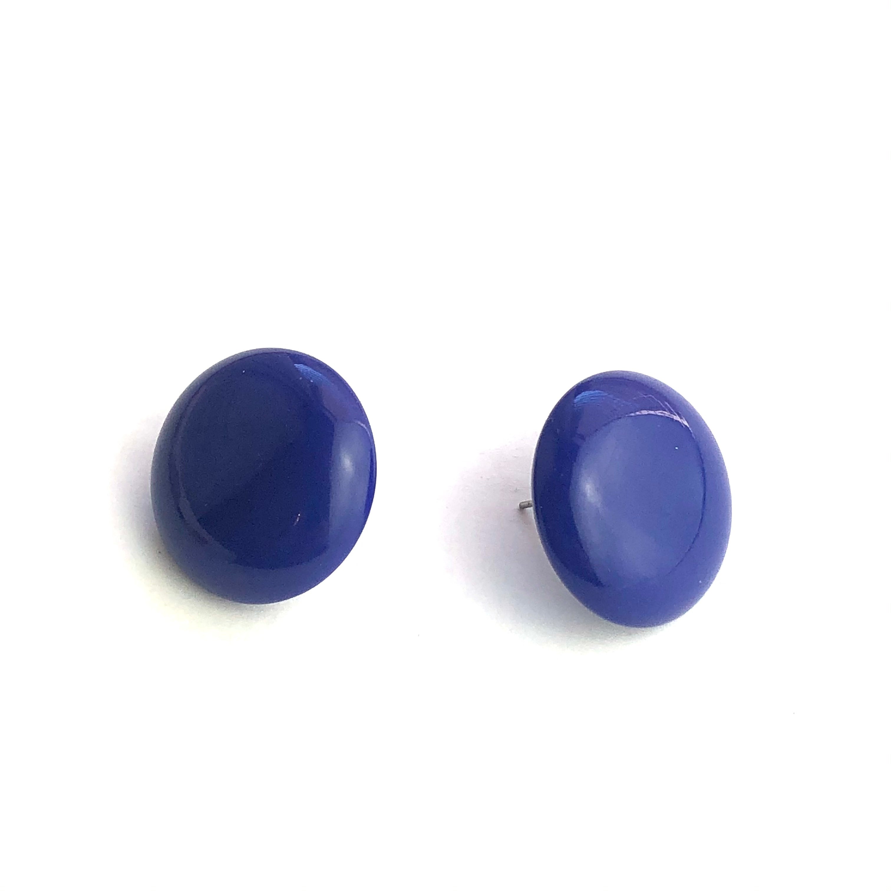Nautical Blue Large Retro Button Stud Earrings
