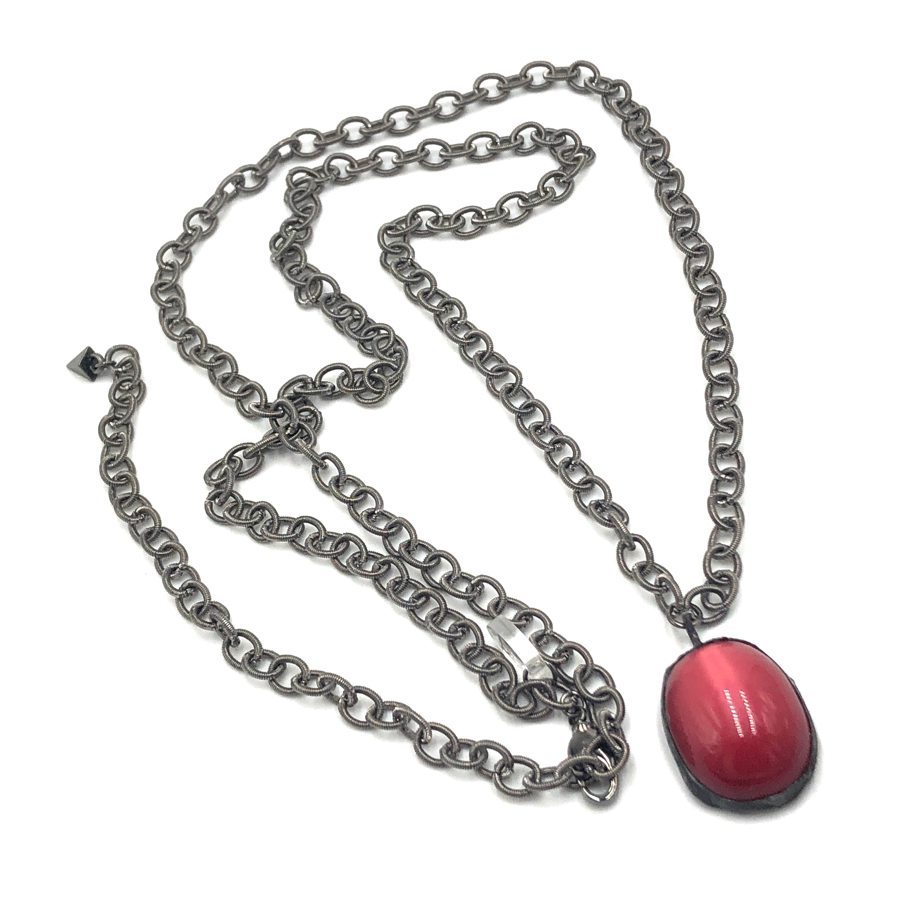 Ruby Red Moonglow &amp; Gun Metal Layering Necklace - Long