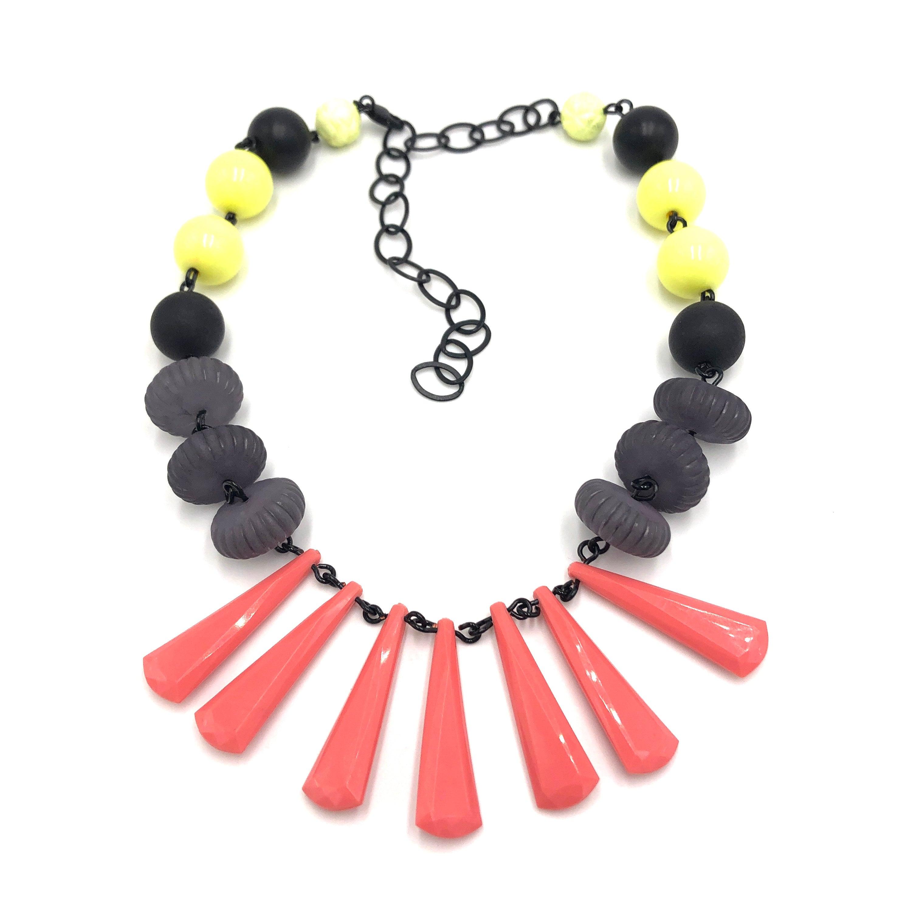 yellow grey and coral necklace