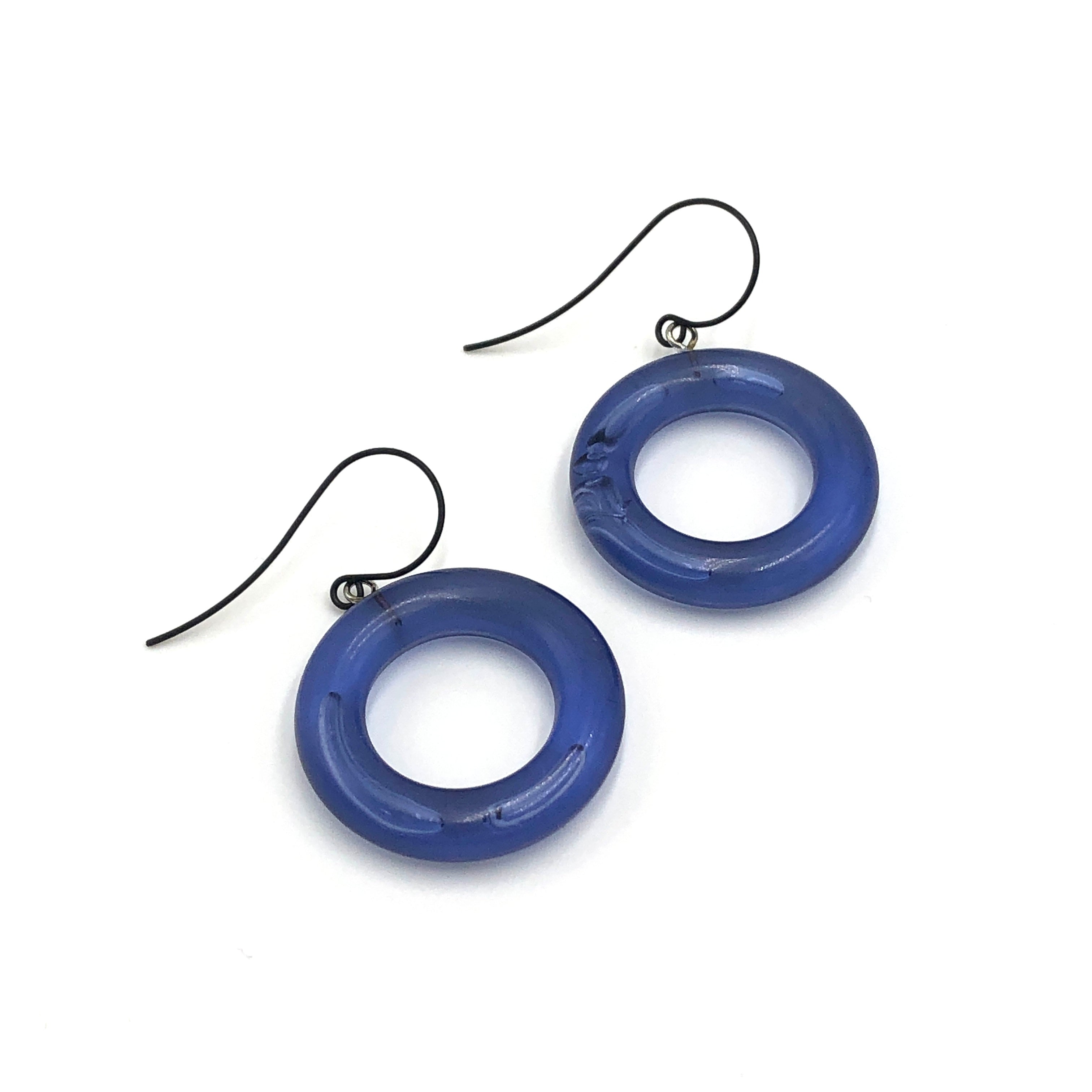 Denim Blue Lucite Donut Drop Earrings