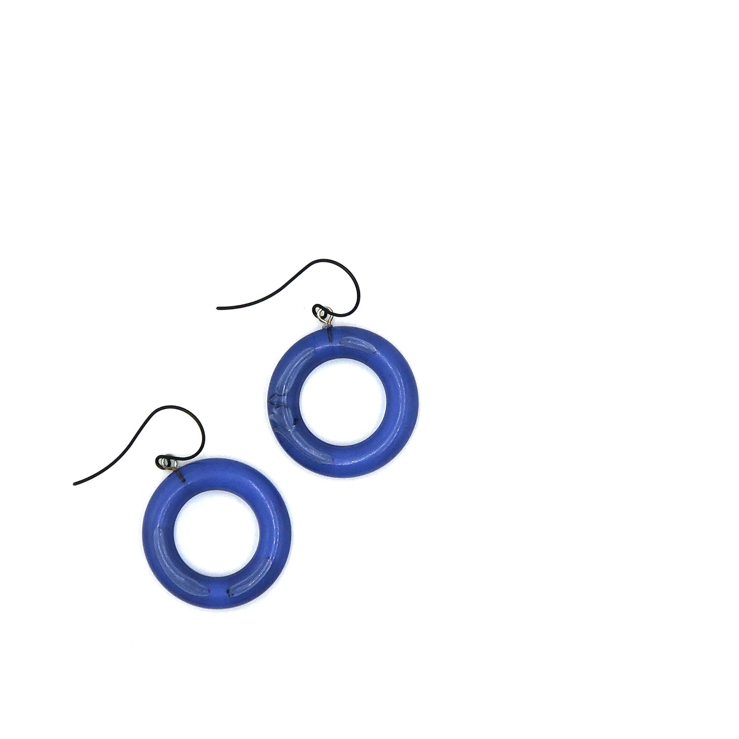 Denim Blue Lucite Donut Drop Earrings