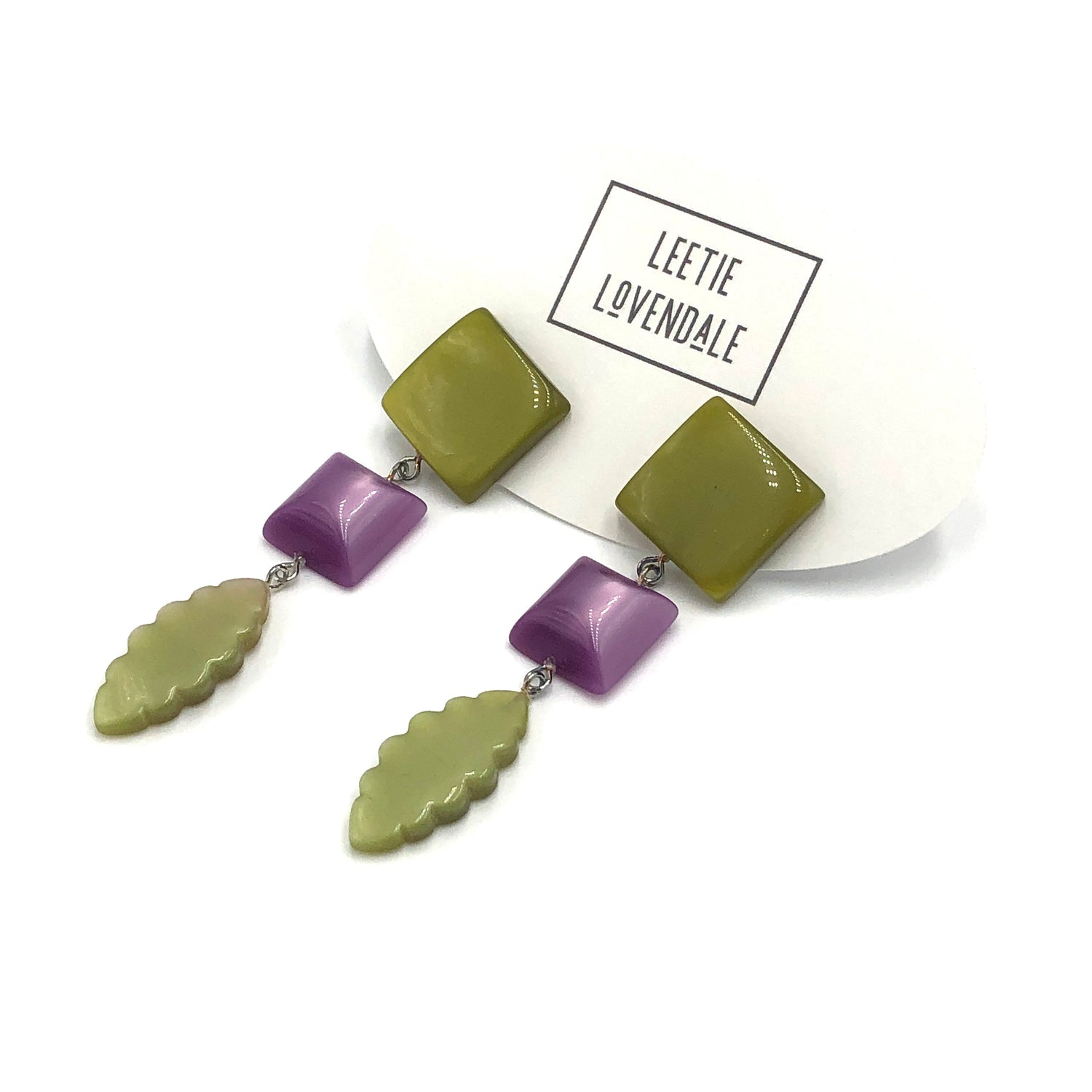 olive green and purple earrings