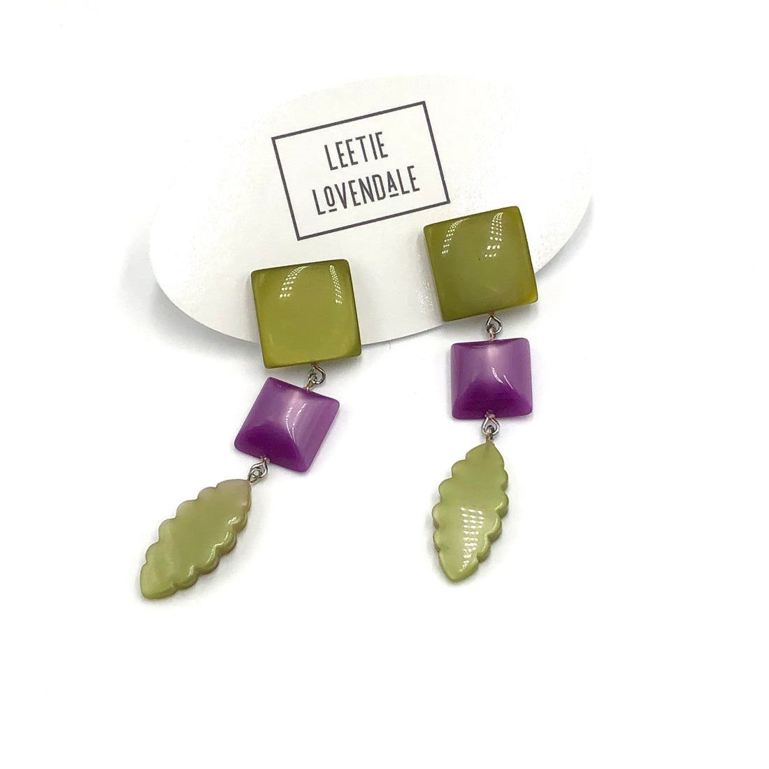 Moss &amp; Lilac Ivy Leaf Statement Drop Earrings *