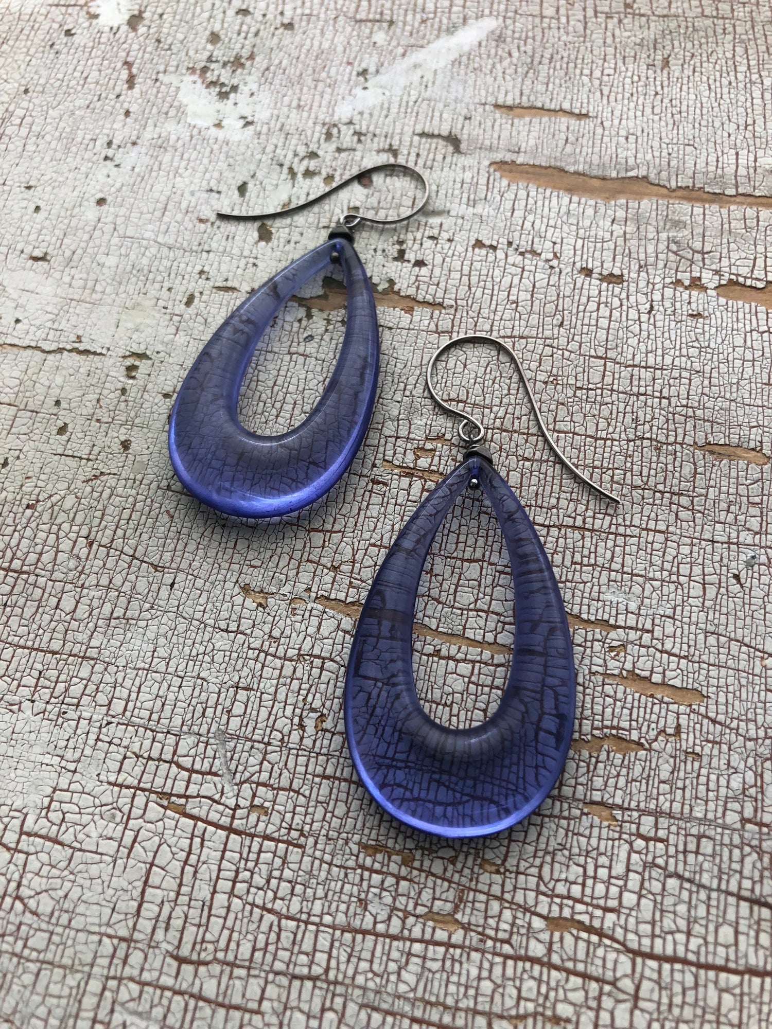 dark blue tear hoop earrings