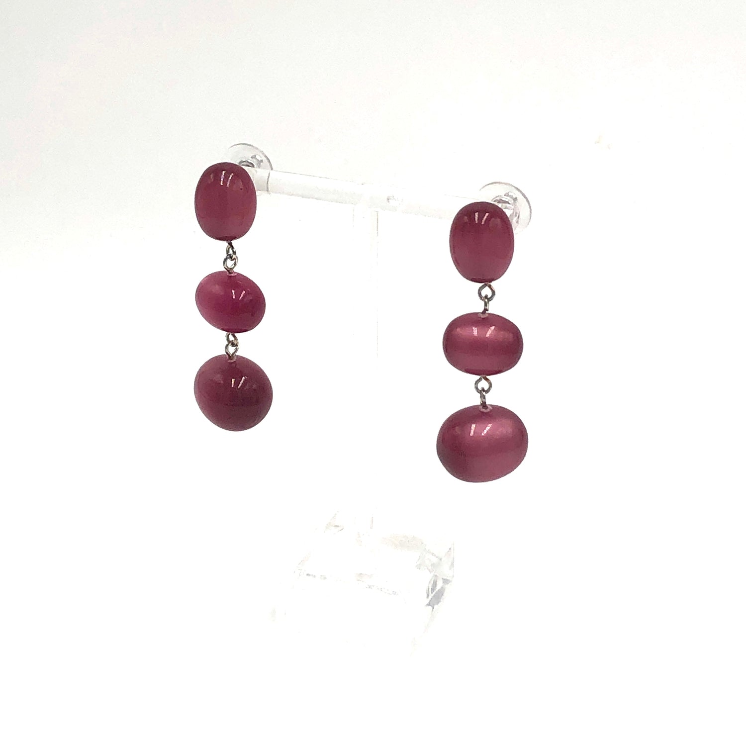 Cranberry Moonglow Triple Oval Drop Earrings