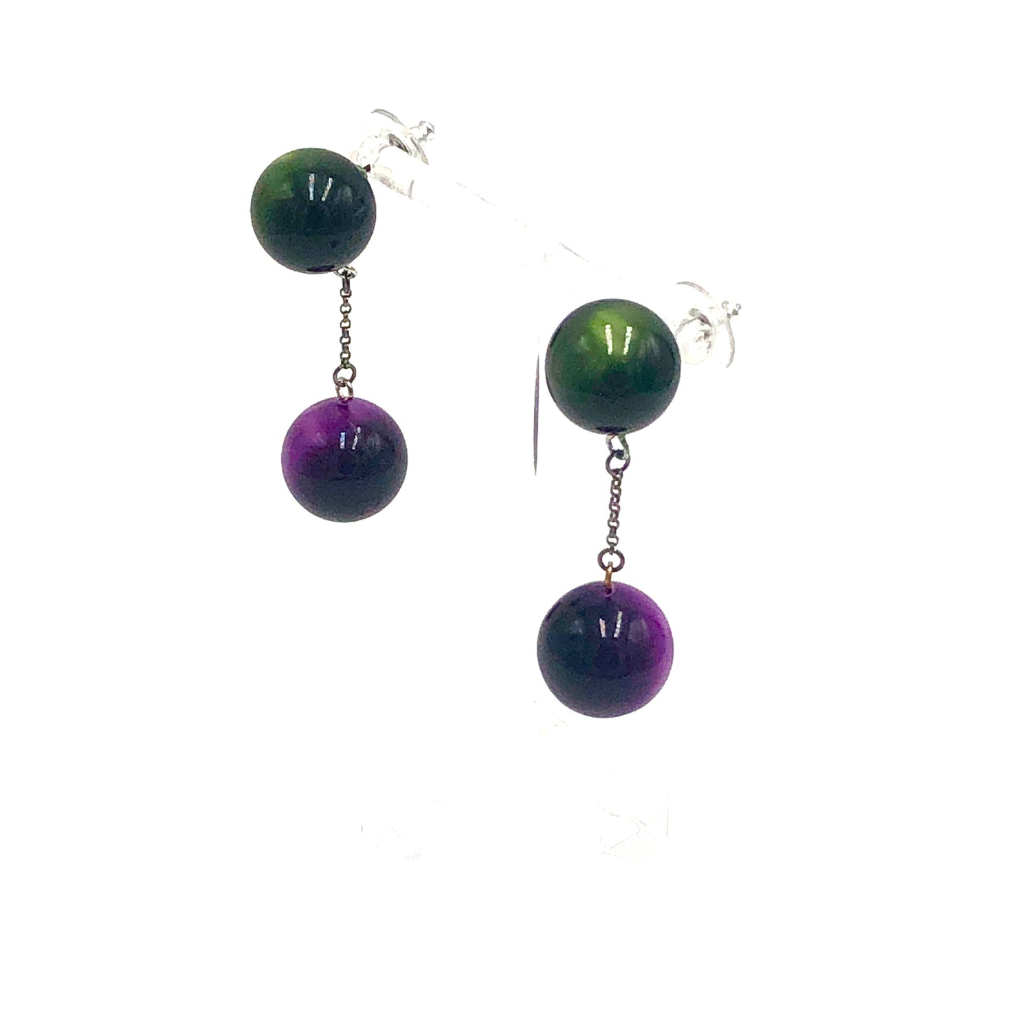 Forest &amp; Purple Ball and Chain Earrings